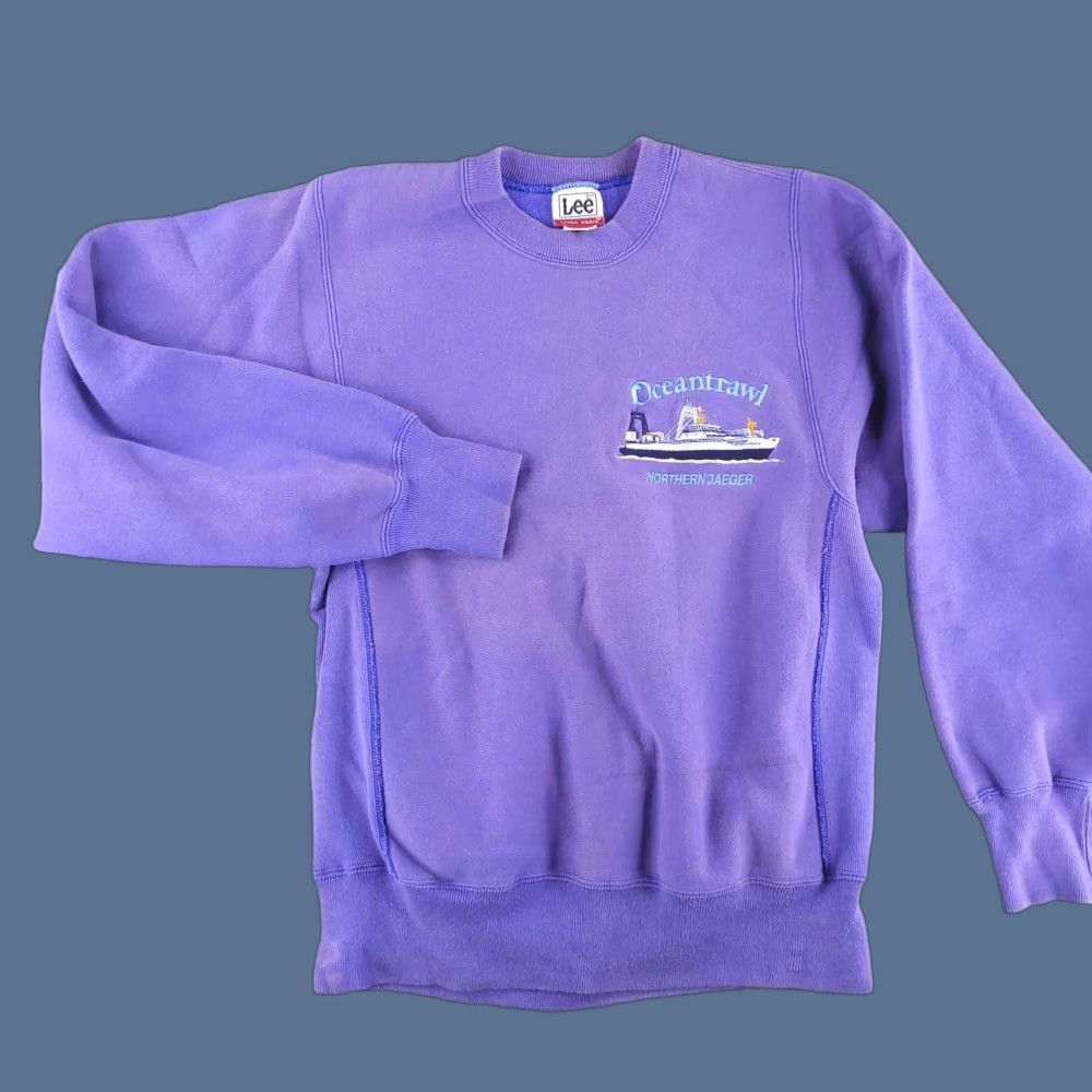 Lee VINTAGE Lee Sweatshirt Mens S Crew Neck Heavyweight Purple USA Cross Grain Thick Pullover Size US S / EU 44-46 / 1 - 1 Thumbnail