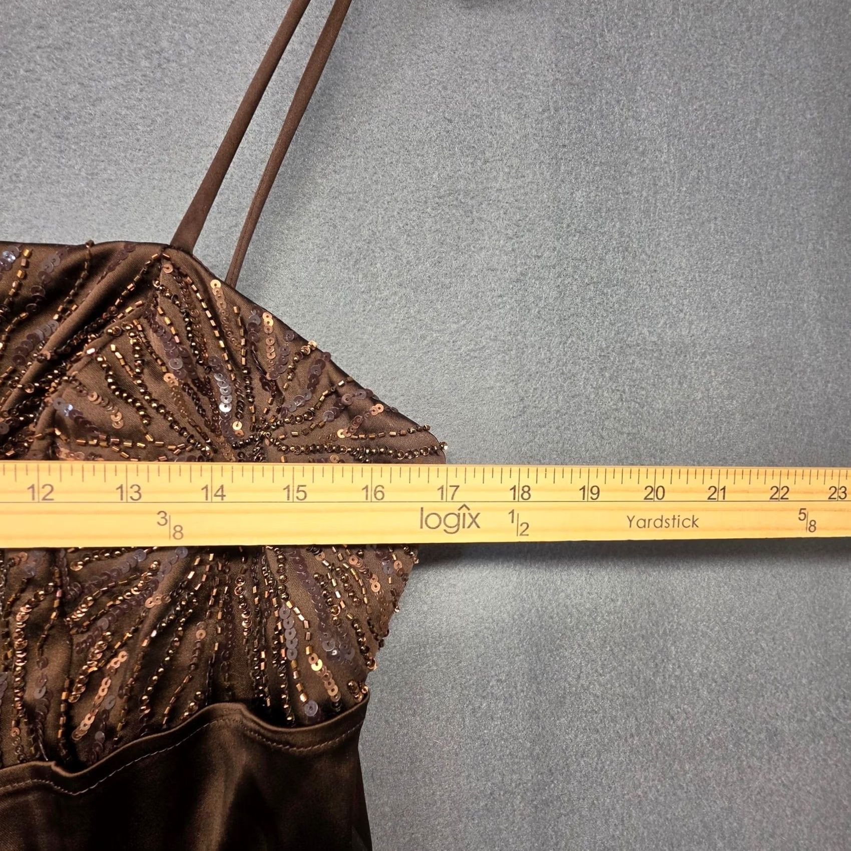 Vintage Cachet Brown Tiered Cocktail Dress Womens 14 Plus Beaded Formal Spaghetti Strap Satin Midi Dress Womens 14 Beaded Formal Spaghetti Strap Satin Size XL / US 12-14 / IT 48-50 - 4 Thumbnail