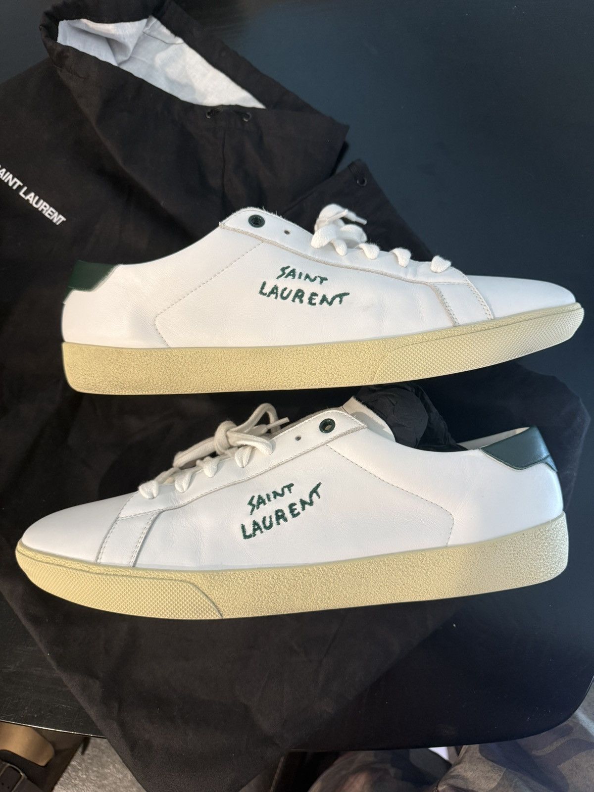 Saint Laurent Paris Saint Laurent SL-06 Court Leather 'White Dark Basil' Size US 15 / EU 48 - 1 Thumbnail