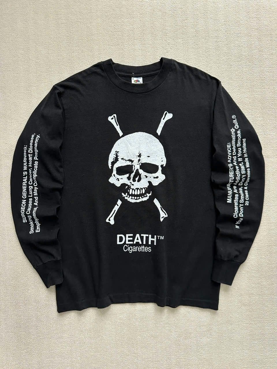 death cigarettes shirt Vintage 1990 Death Cigarettes Long Sleeve Worn by Tupac
