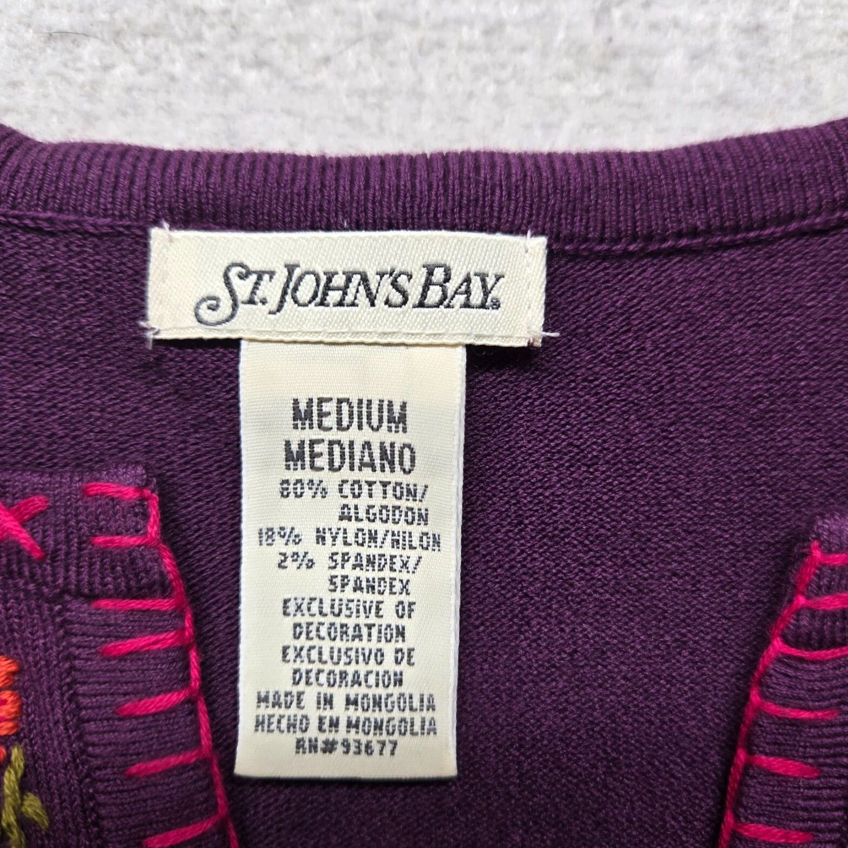 Vintage St. John's Bay Purple Floral Flowers Long Sleeve Knit Sweater Adult Women's Med Size M / US 6-8 / IT 42-44 - 3 Thumbnail