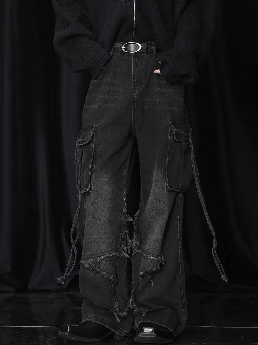 Japanese Brand × Jean Vintage Raw Hem Design Wide Leg Baggy Jeans Size US 32 / EU 48 - 1 Thumbnail