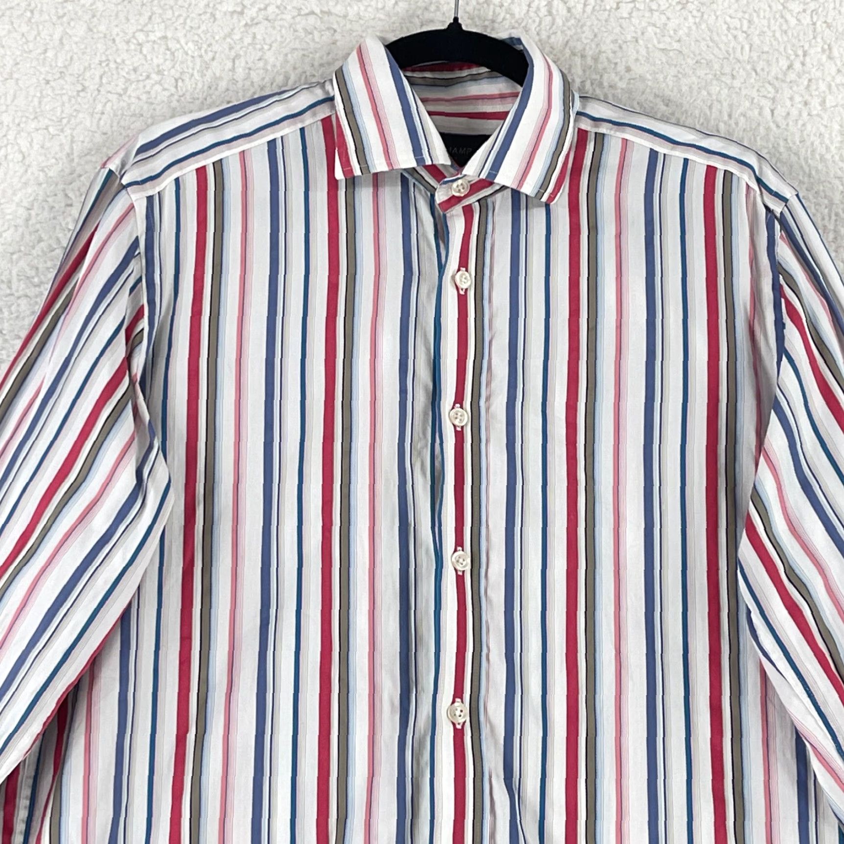 Vintage Duchamp London White Stripe Button-Up Dress Shirt Mens Long Sleeve Size Medium Size 40R - 3 Thumbnail