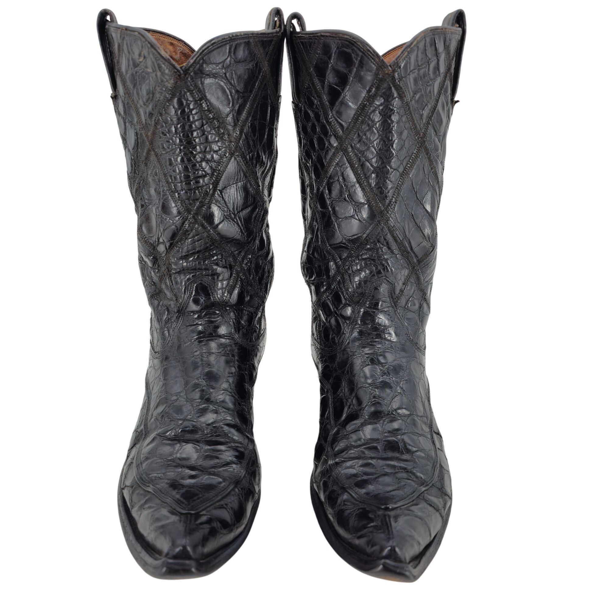 Tony Lama Vintage 1950s Full Alligator Tony Lama Men 8D Black Leather Size US 8 / EU 41 - 13 Thumbnail