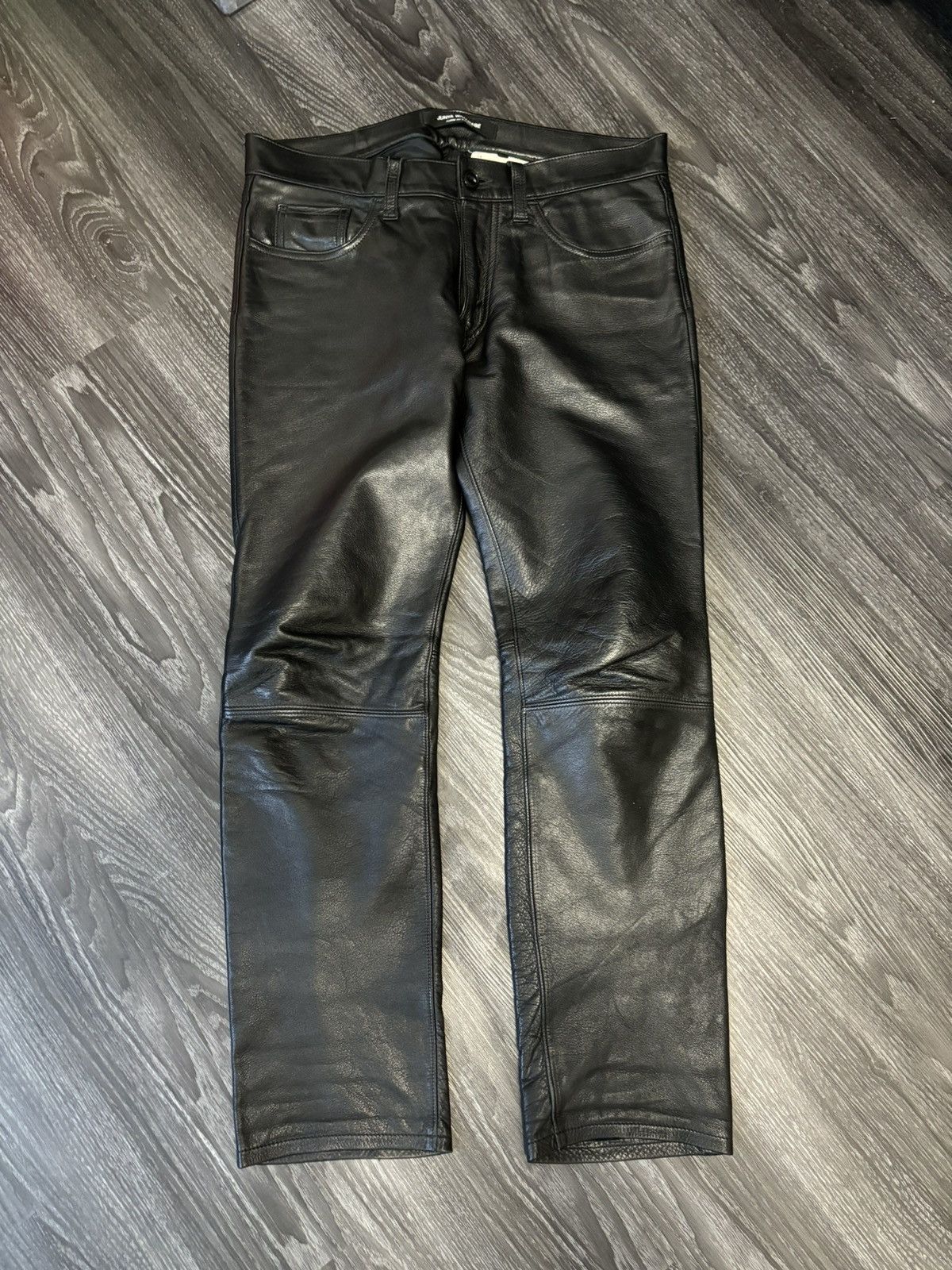 image of Junya Watanabe Black Leather Pants, Men's (Size 30)