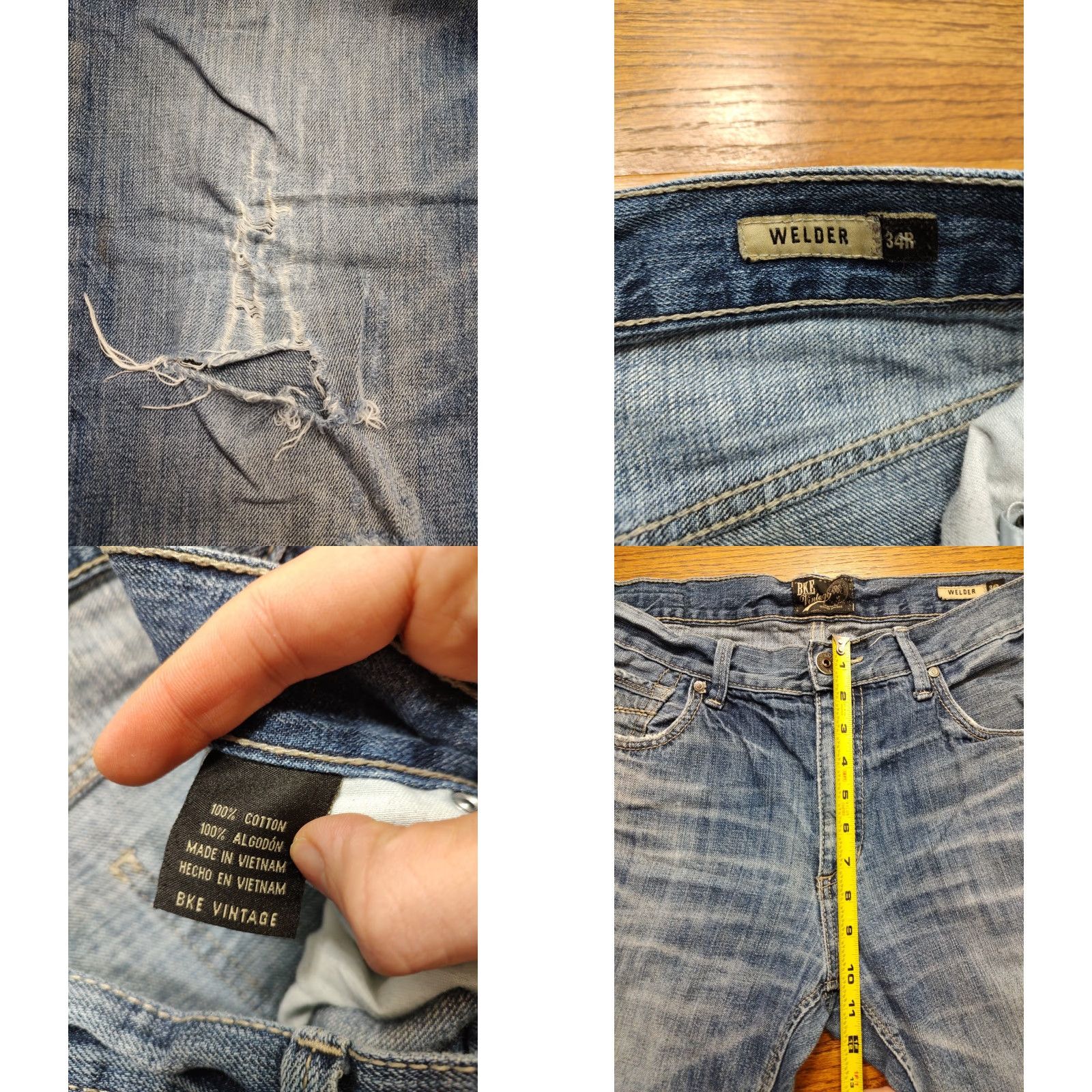 BKE VINTAGE BKE Jeans Distressed Welder Mens Tag 34x34 Faded Blue Relaxed Straight 5-Pocket Denim Cowboy USA Rock Button Zip Inseam 34 Cotton Size US 34 / EU 50 - 8 Thumbnail