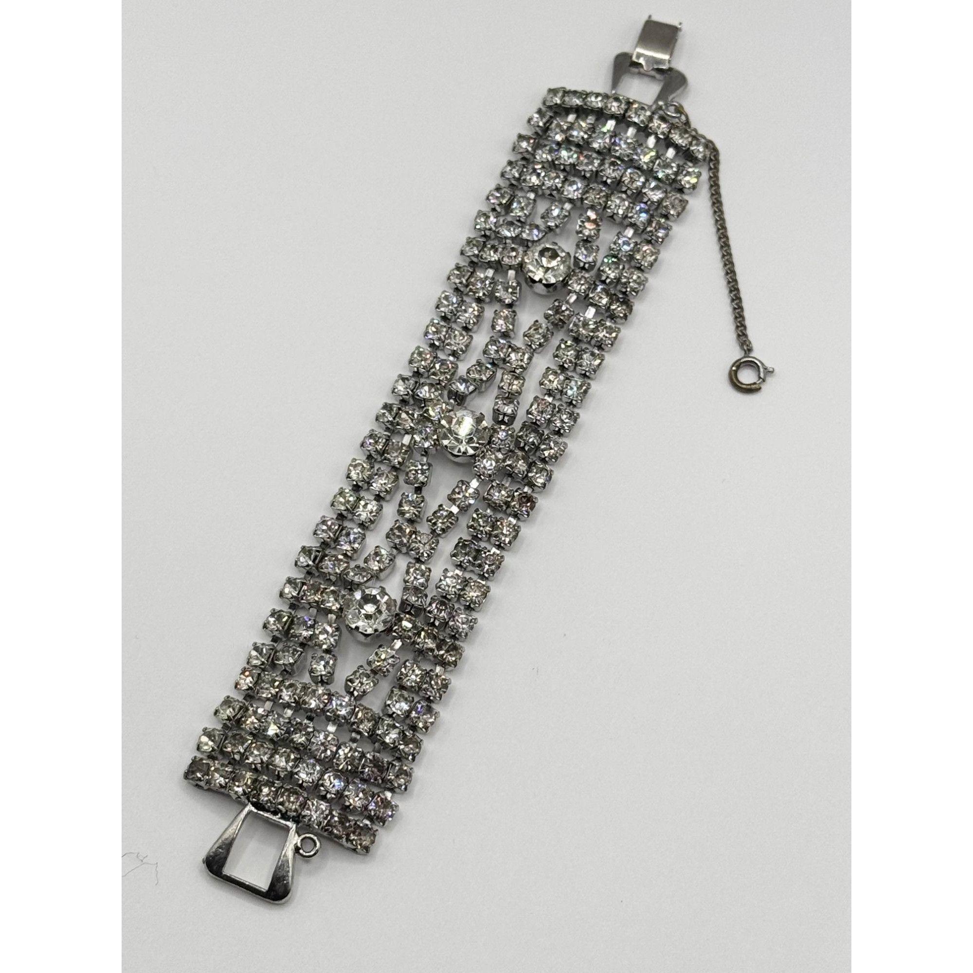 Vintage Vintage Oversized Wide Glass Rhinestone Bracelet Hollywood R Size ONE SIZE - 2 Thumbnail