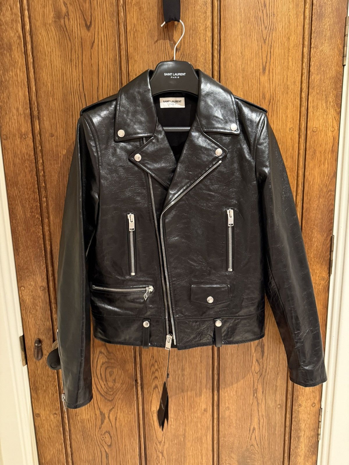 Saint Laurent Paris Saint Laurent oiled calf black leather biker jacket 46 L01 Size US S / EU 44-46 / 1 - 7 Thumbnail