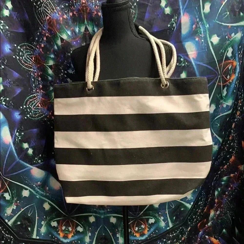 Designer Custom art the clown terrifier White Striped Tote Bag Size ONE SIZE - 3 Thumbnail