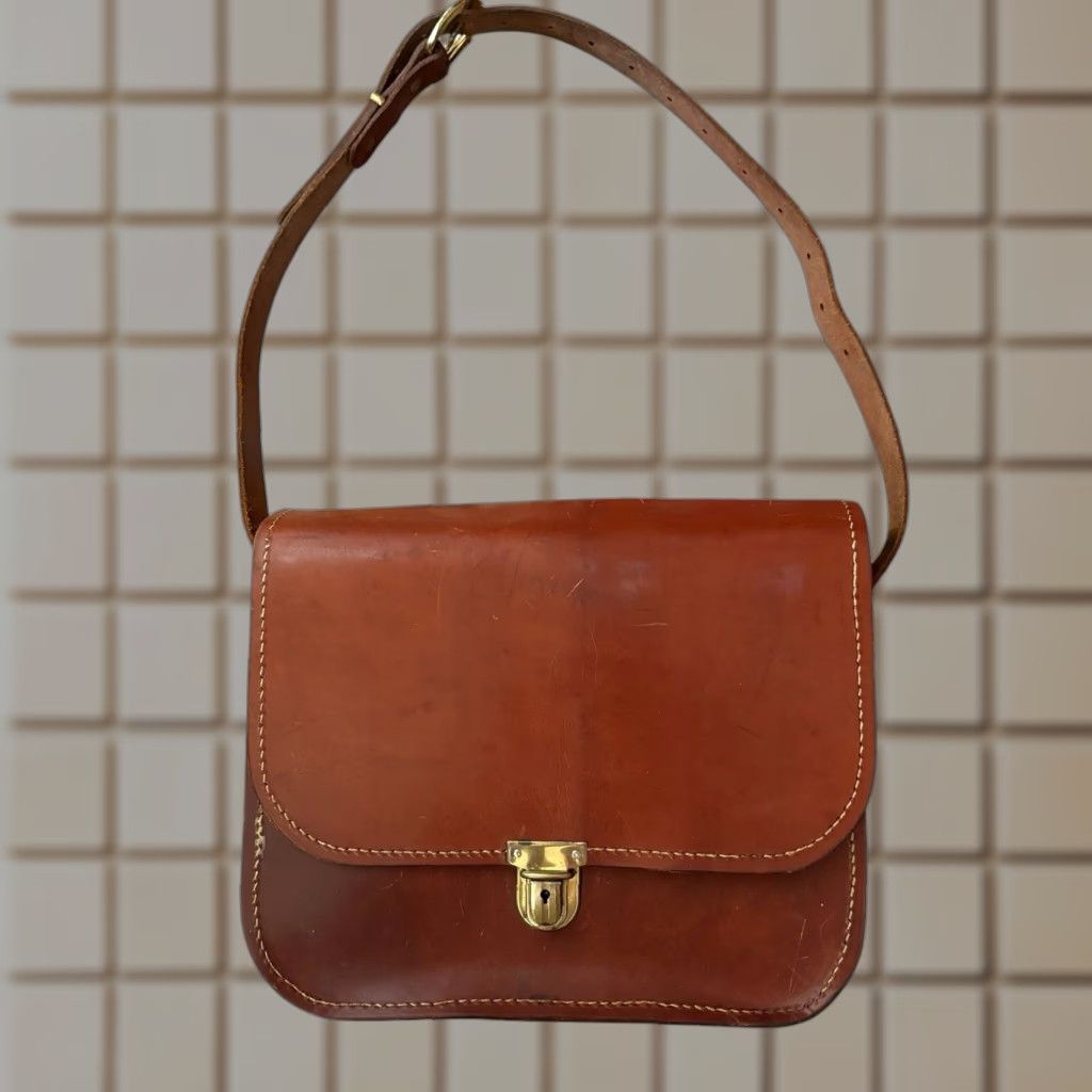 Vintage Eddie Bauer Messenger Bag Cowhide Thick Leather Saddle Bag Leather Bike in Brown, Men's