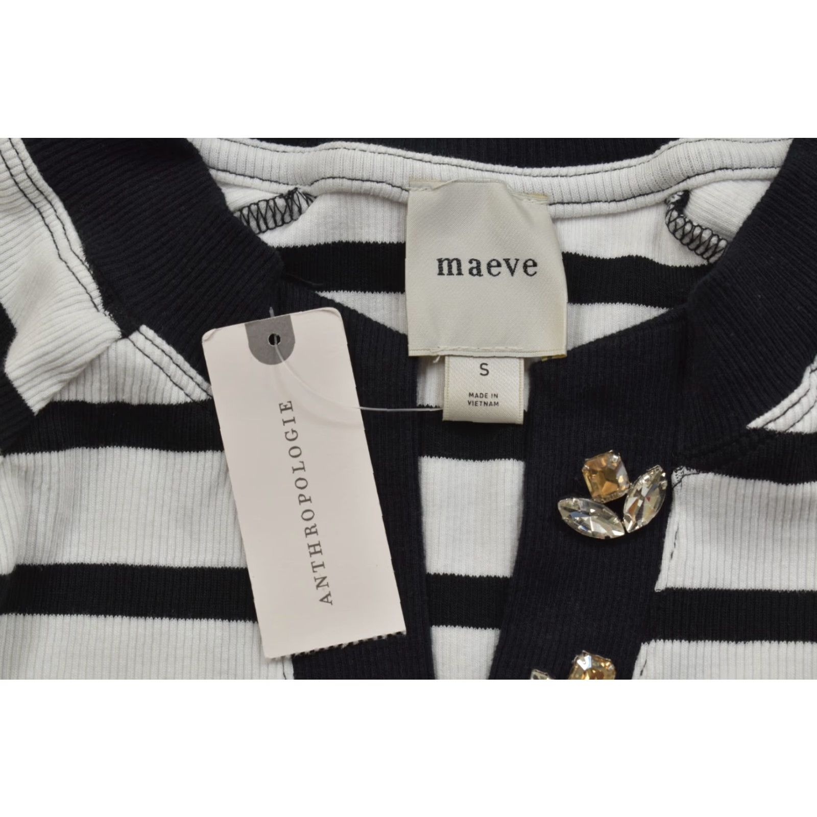 Vintage Maeve Women Blouse Henley Knit Striped Ivory Black Long Sleeve Tunic Casual XS? Size S / US 4 / IT 40 - 7 Thumbnail