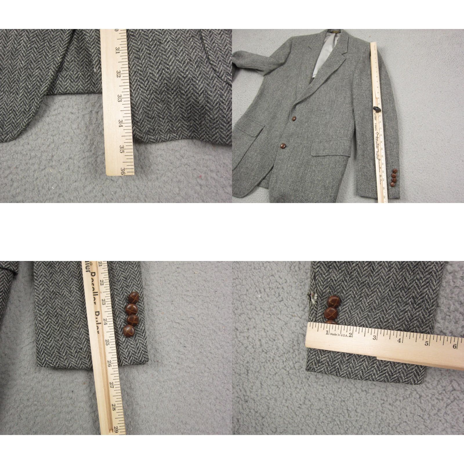 Lands' End VINTAGE Lands End Blazer Jacket Mens 44L Gray Herringbone Tweed Wool Coat 80s Blazer Men Size 44R - 8 Thumbnail