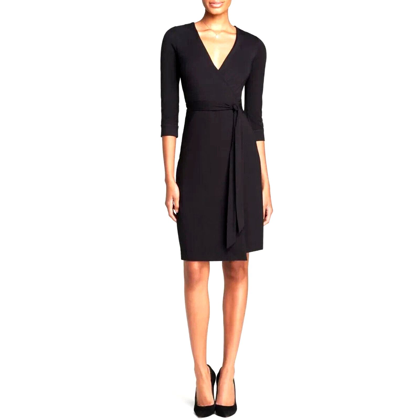 image of Dvf Diane Von Furstenberg New Julian Wrap Black 3/4 Sleeve S, Women's (Size Small)