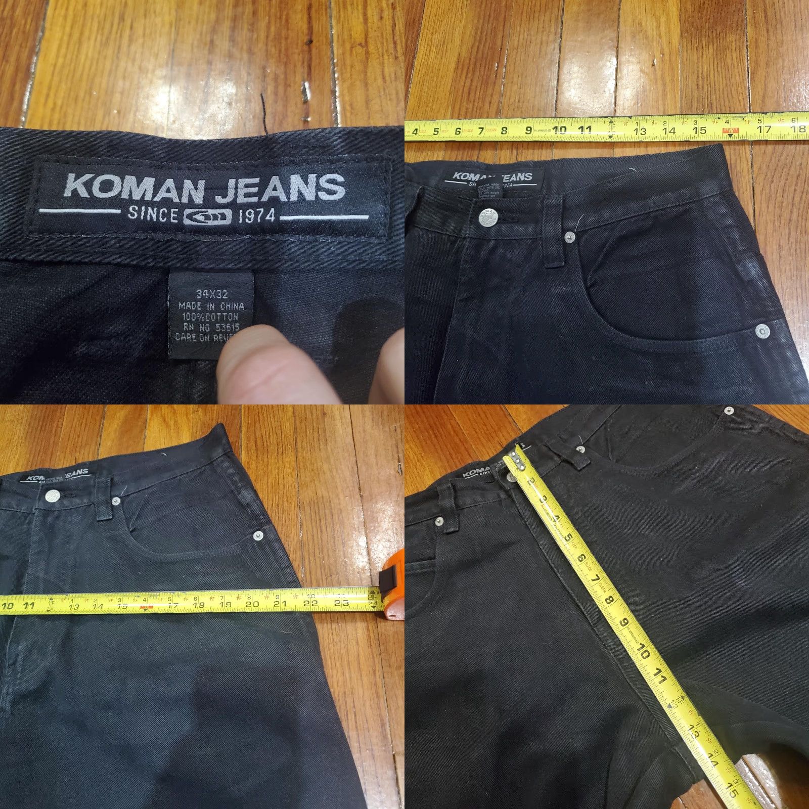 Vintage Koman Jeans Mens 34x32 Black Relaxed Straight Leg Denim Jeans Workwear Carpenter Pockets 100% Cotton Vintage? No Size US 34 / EU 50 - 8 Thumbnail