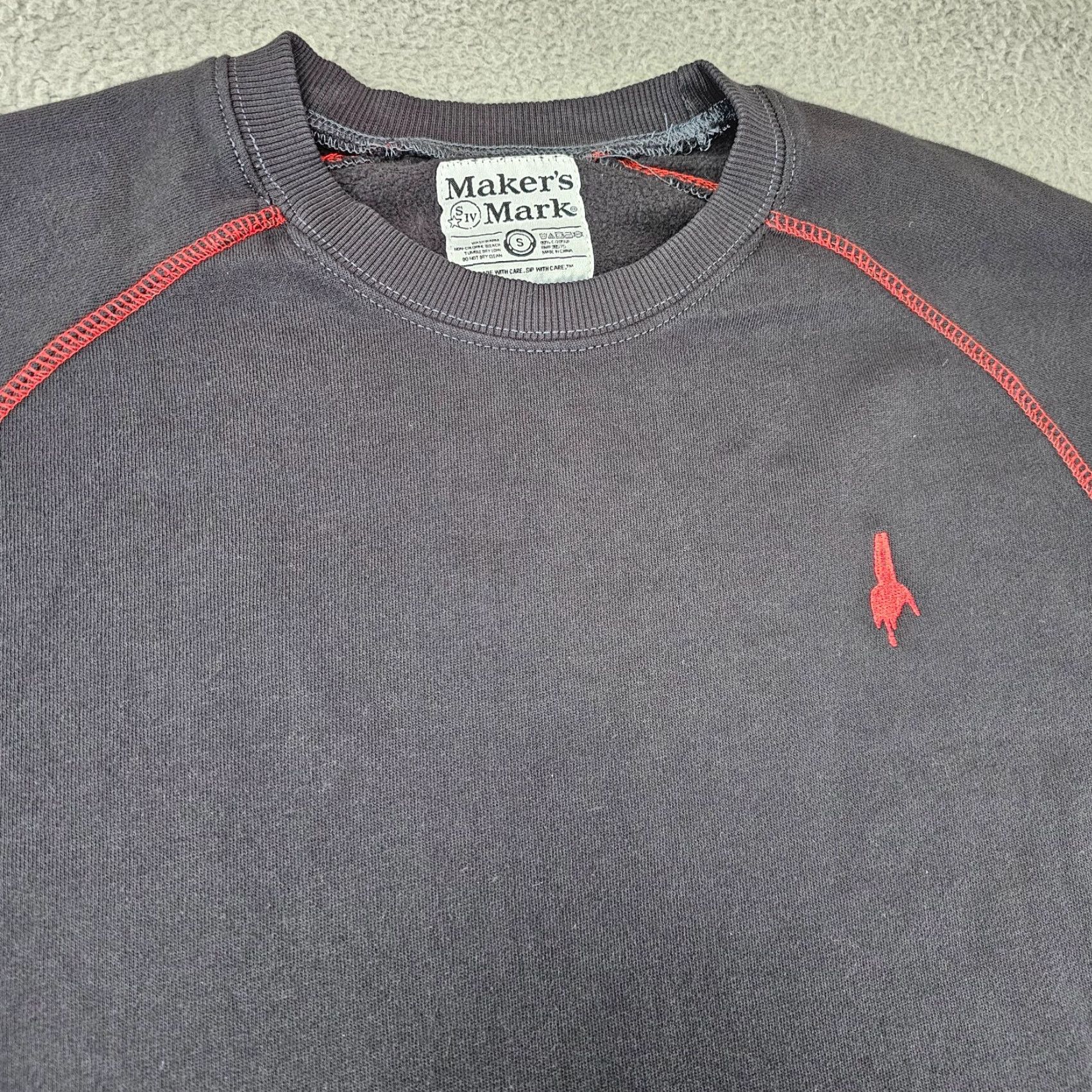 Vintage VINTAGE Makers Mark Sweatshirt Mens Small Charcoal Red Stitching Crew Pullover Sweater Size US S / EU 44-46 / 1 - 2 Thumbnail