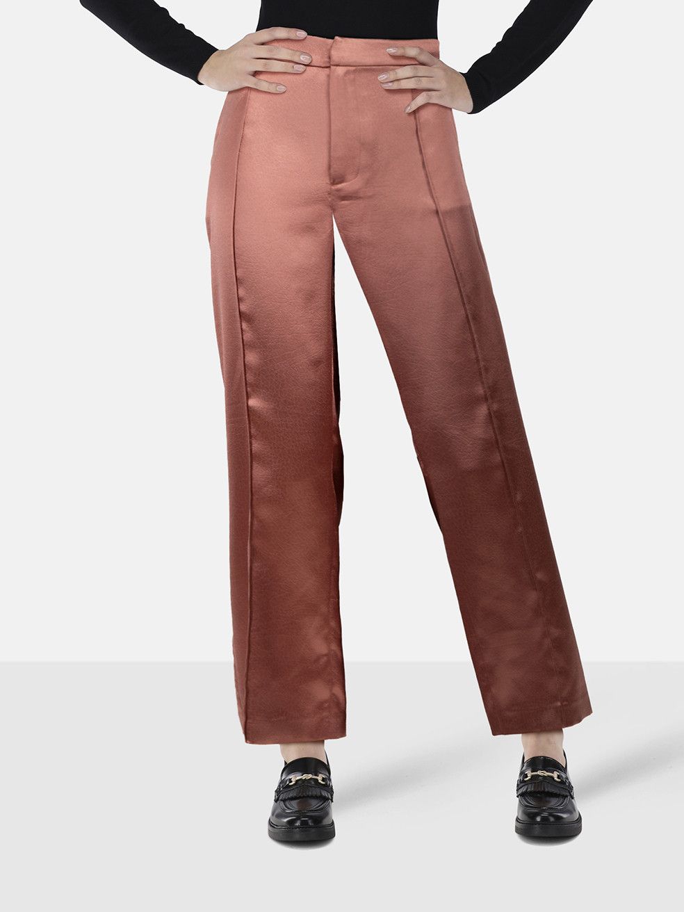 Cinq a Sept Copper Satin Straight Trousers Size 27" / US 4 / IT 40 - 1 Thumbnail