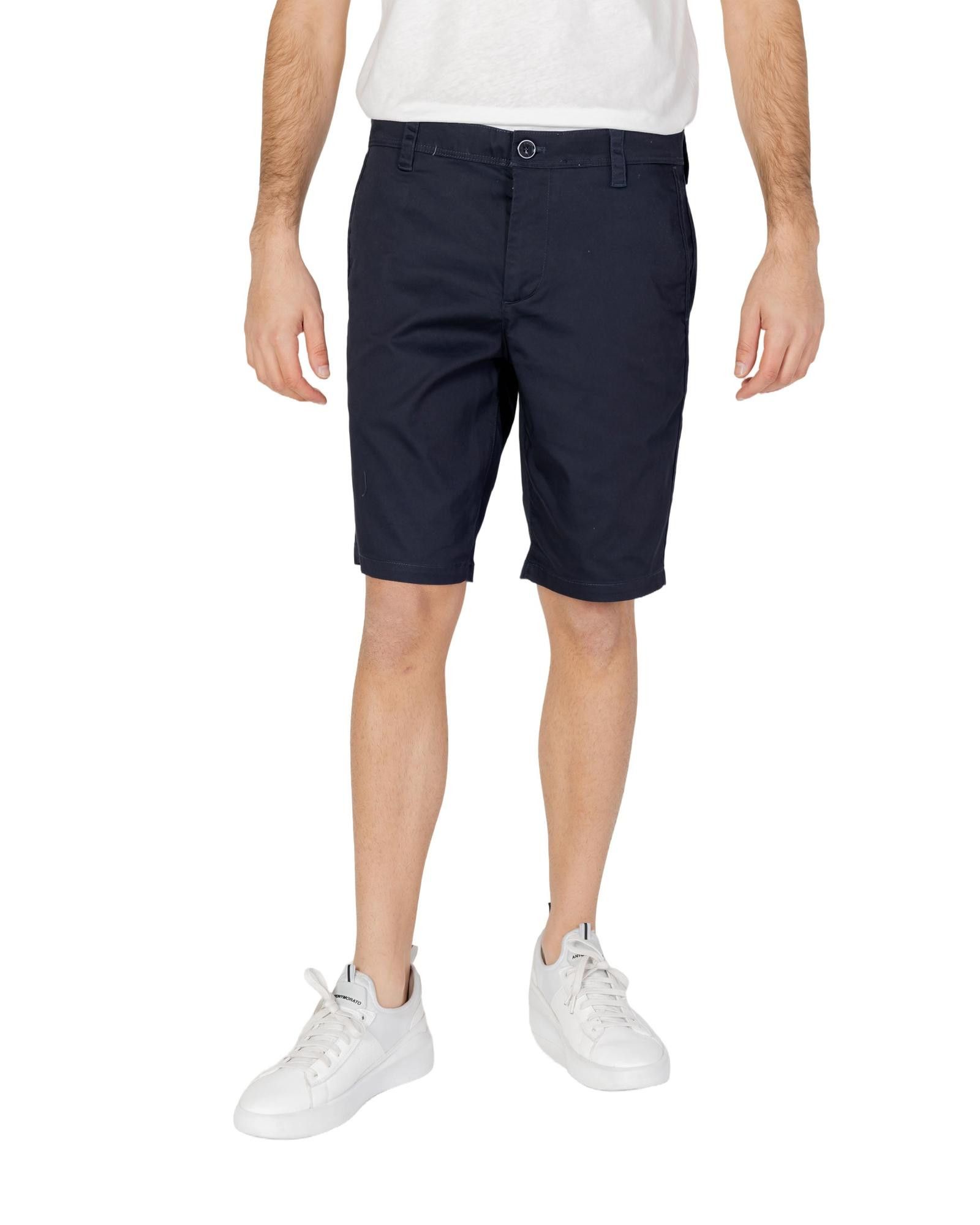 image of Armani Exchange Cotton Blend Shorts With Zip And Button Fastening in Blue, Men's (Size 33)