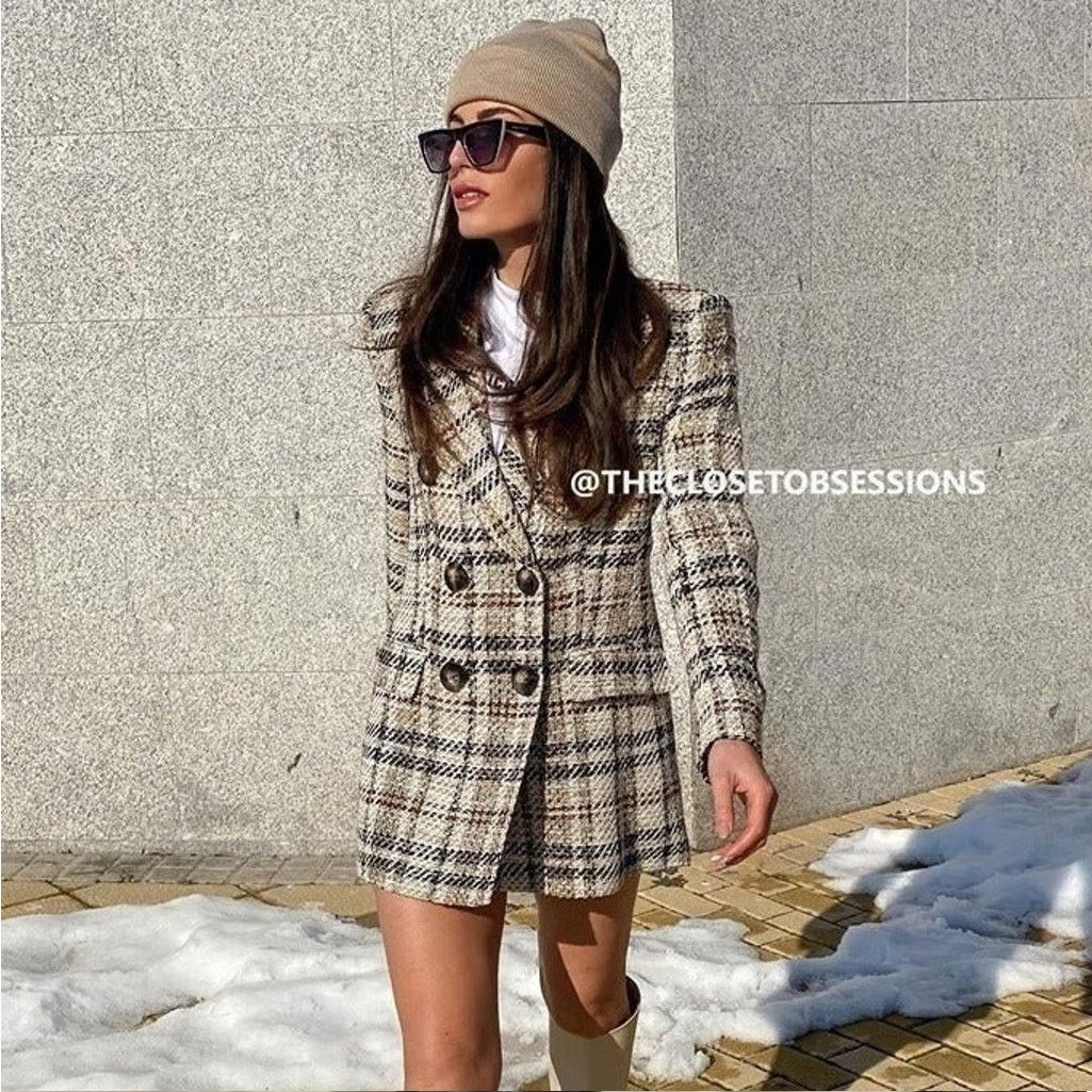 Zara ZARA Wool-Blend Double Breasted Plaid Blazer NWT Size L / US 10 / IT 46 - 10 Thumbnail