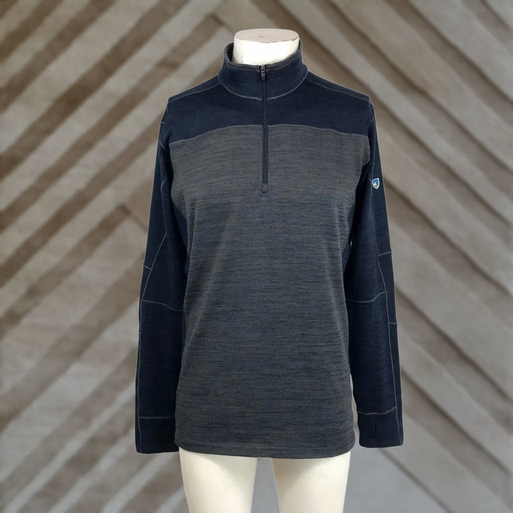 Vintage Kuhl Mens Quarter Zip Fleece Pullover Navy Grey Heathered Mock Neck Medium Size US M / EU 48-50 / 2 - 1 Thumbnail