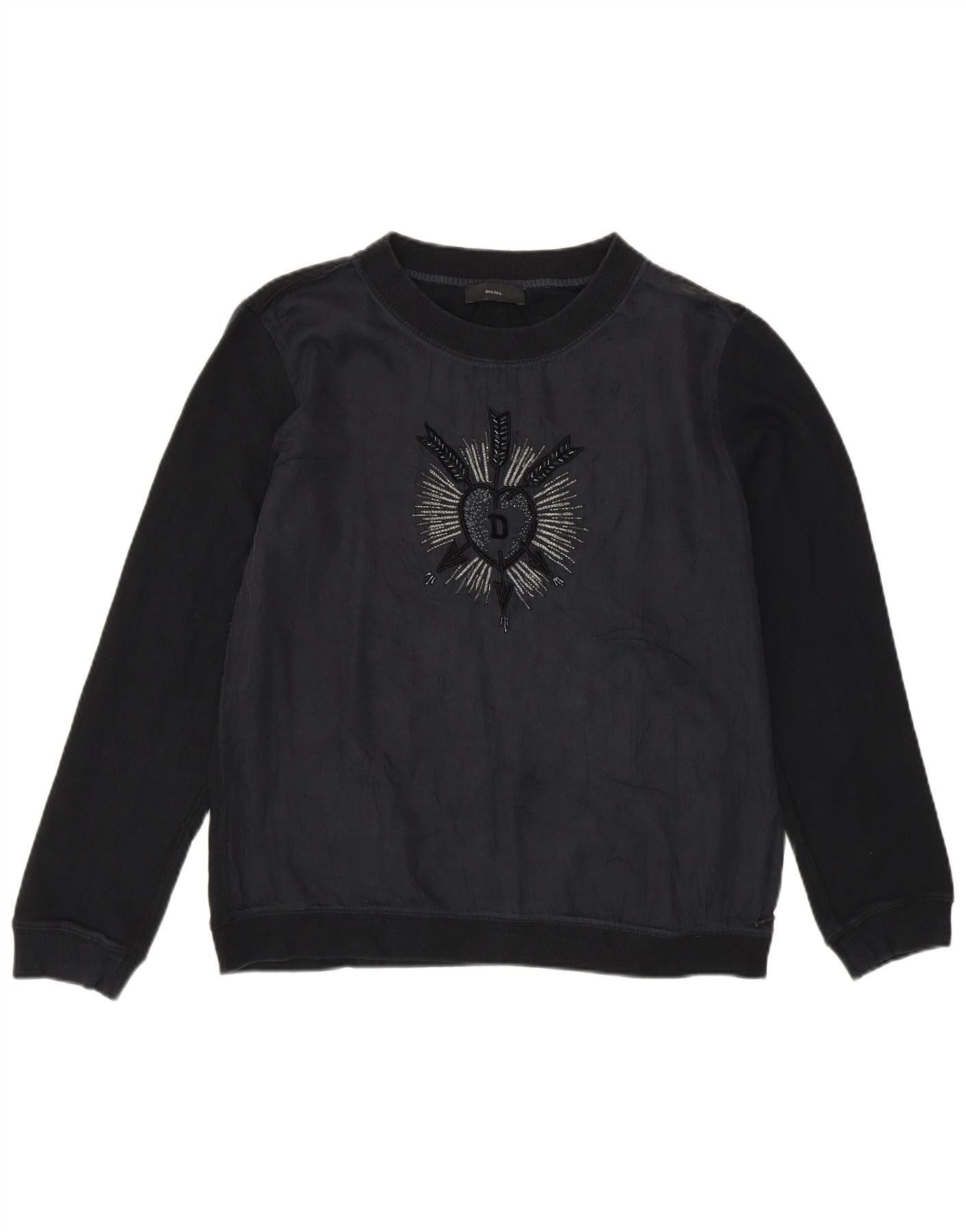 Diesel Womens Graphic Sweatshirt Jumper UK 14 Large Black Size M / US 6-8 / IT 42-44 - 1 Thumbnail