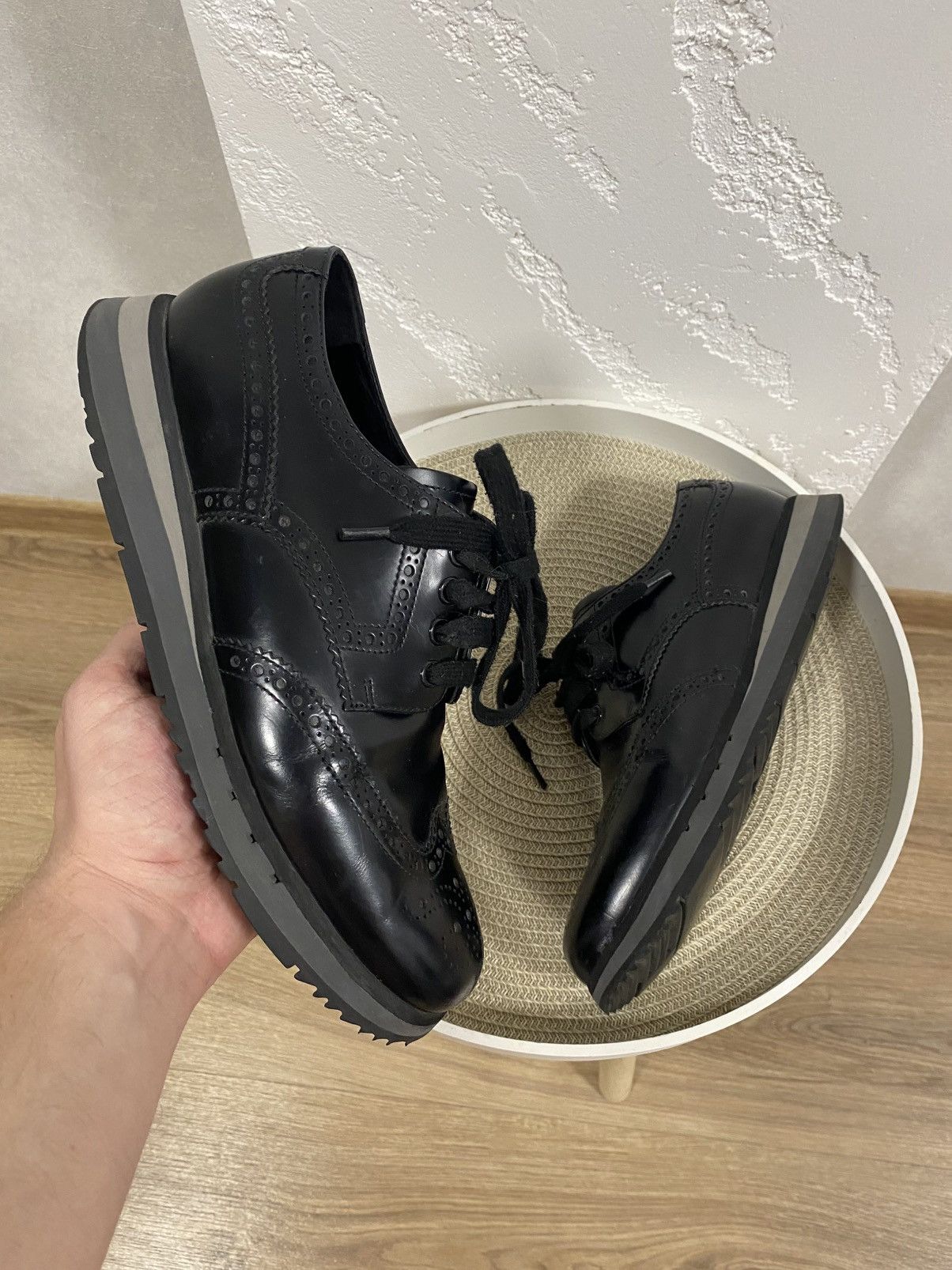 Prada Prada Sport Black Leather Derby Lace Up Brogue Sneakers 40 Size US 7 / EU 40 - 1 Thumbnail
