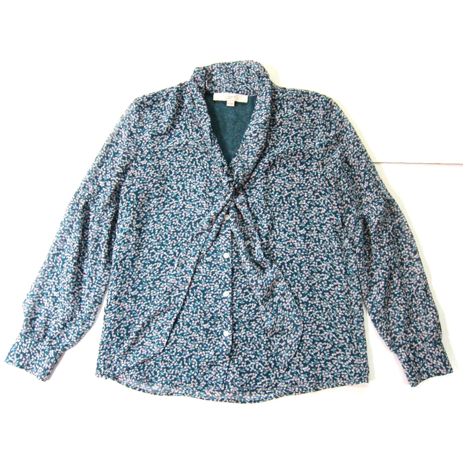Ann Taylor VINTAGE Ann Taylor Loft Green Pink Floral Button Down Long Sleeve Blouse XS P Size XS / US 0-2 / IT 36-38 - 2 Thumbnail