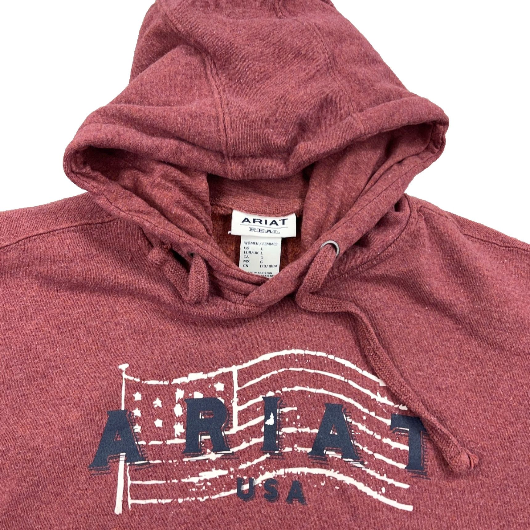 Ariat VINTAGE Ariat Hoodie Shirt Women Large Marron Red USA Flag Embroidered Logo Hooded Sweatshirt, Activewear, 90s-inspired, Women L Size L / US 10 / IT 46 - 3 Thumbnail