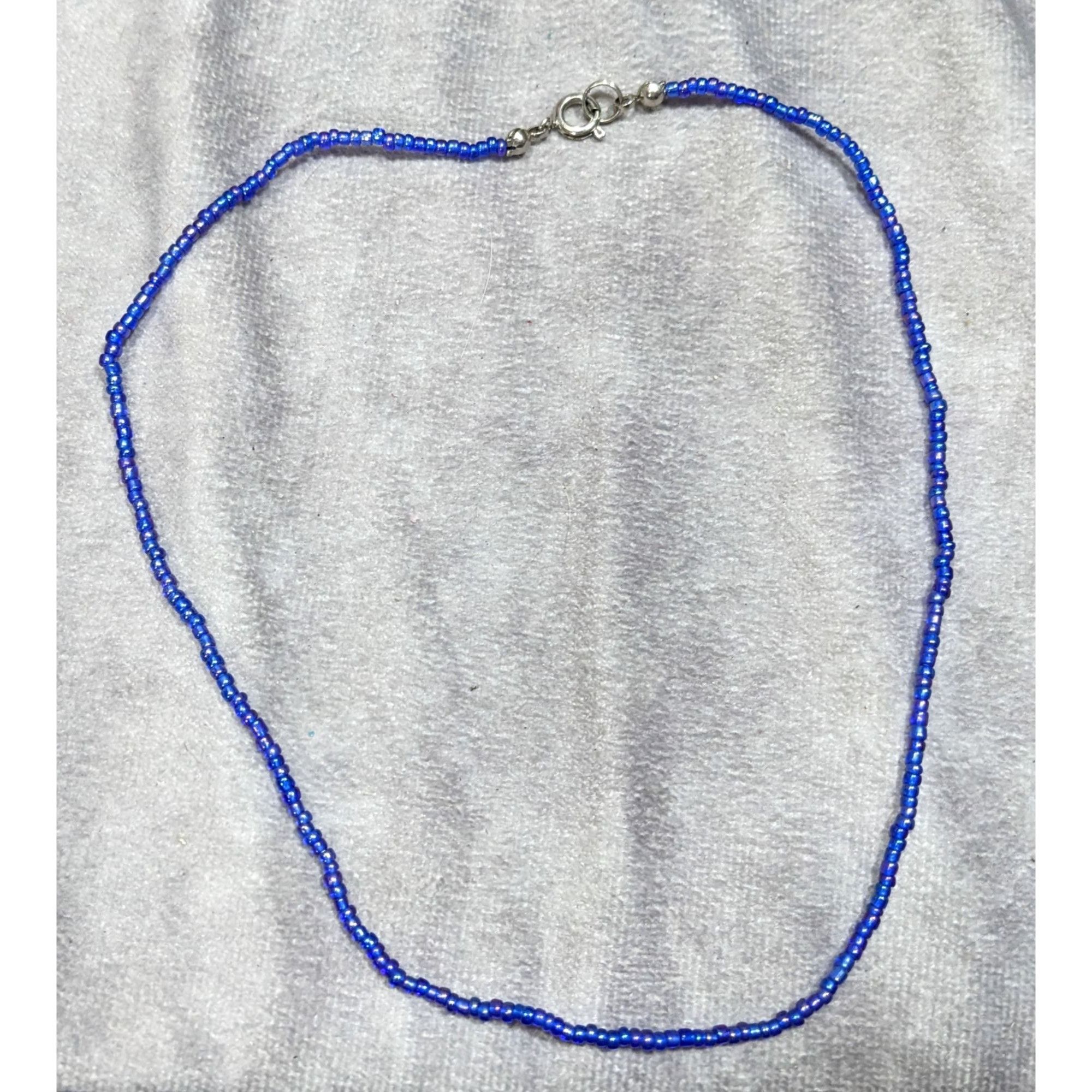 Handmade Handcrafted Iridescent Blue Seed Bead Necklace Size ONE SIZE - 6 Thumbnail