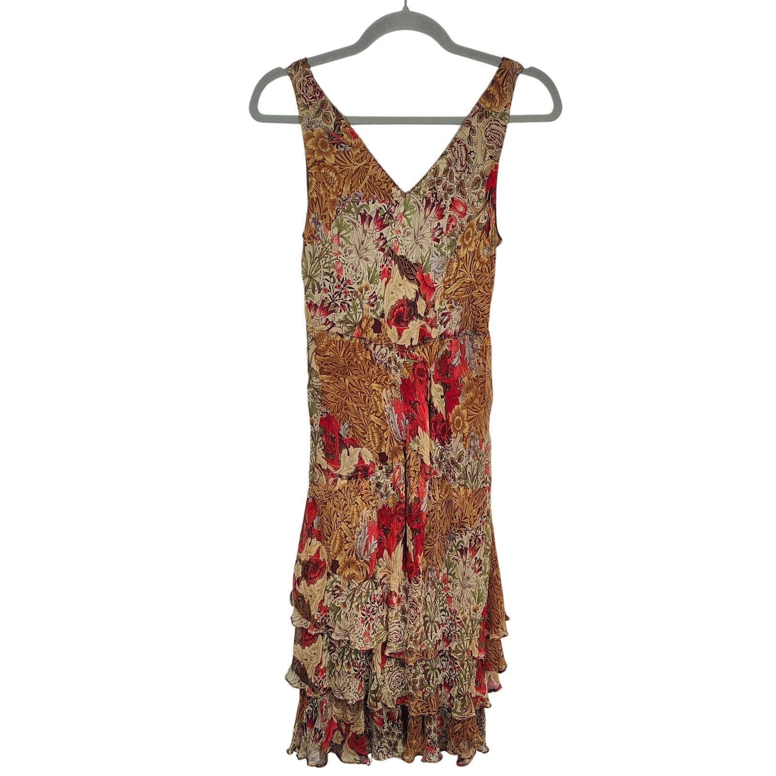 Other Vintage Y2K Silk Tiered Midi Dress Womens 10 Brown Floral Size L / US 10 / IT 46 - 9 Thumbnail