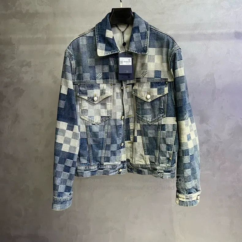Louis Vuitton Blue Mosaic Effect Printed Lapel Single Brea