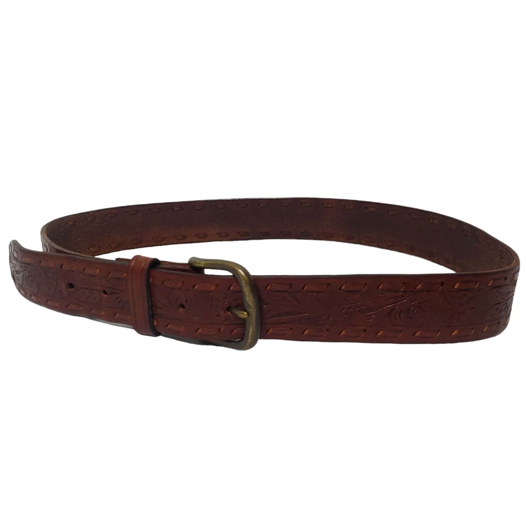 American Eagle Outfitters VINTAGE American Eagle Belt Tooled Leather Brown Floral Boho Unisex 31-35" Waist 1 3/8" Adjustable Womens Girls Mens Size ONE SIZE - 6 Thumbnail