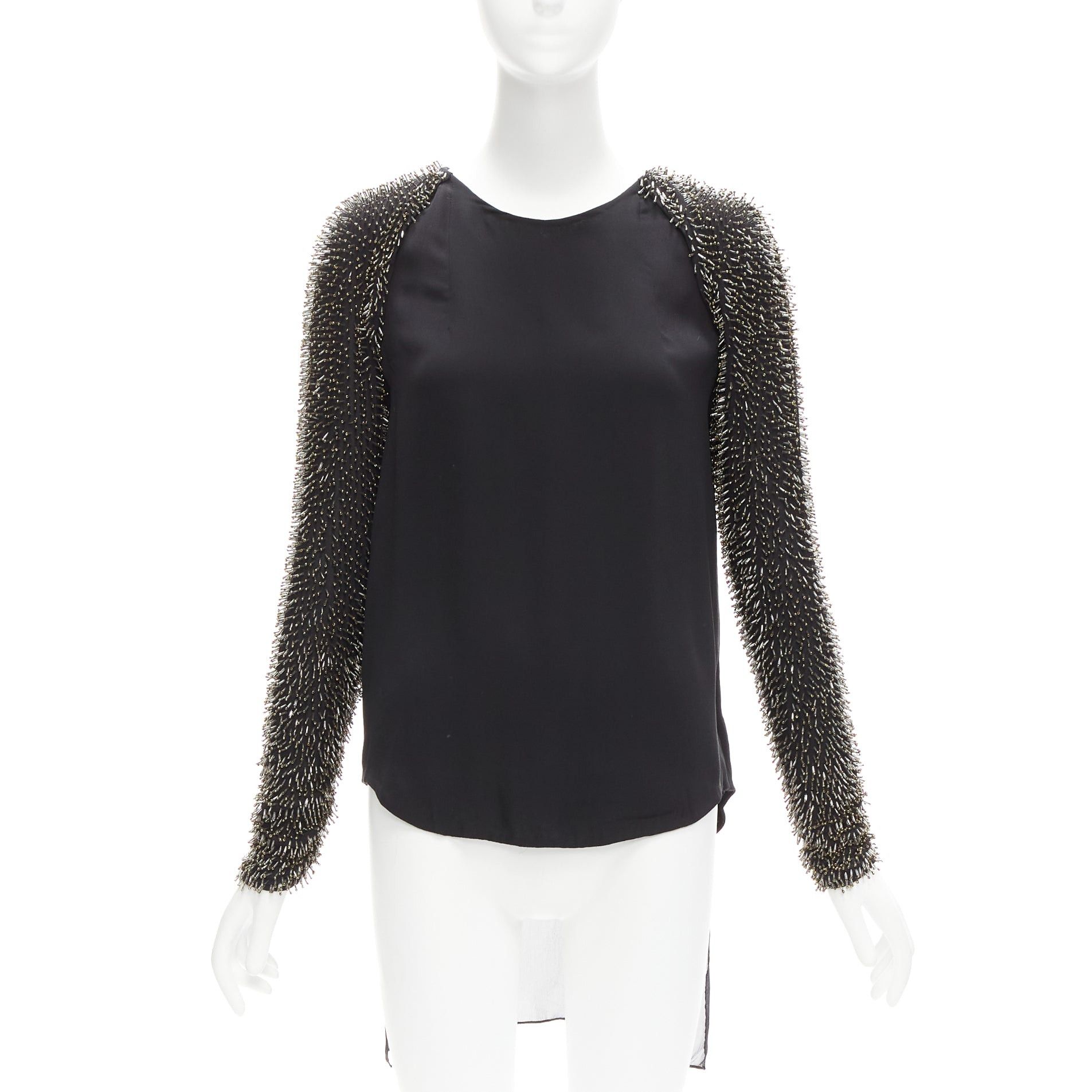 3.1 Phillip Lim 3.1 PHILLIP LIM black spike bead embellished raglan sleeve top US2 S Size S / US 4 / IT 40 - 1 Thumbnail