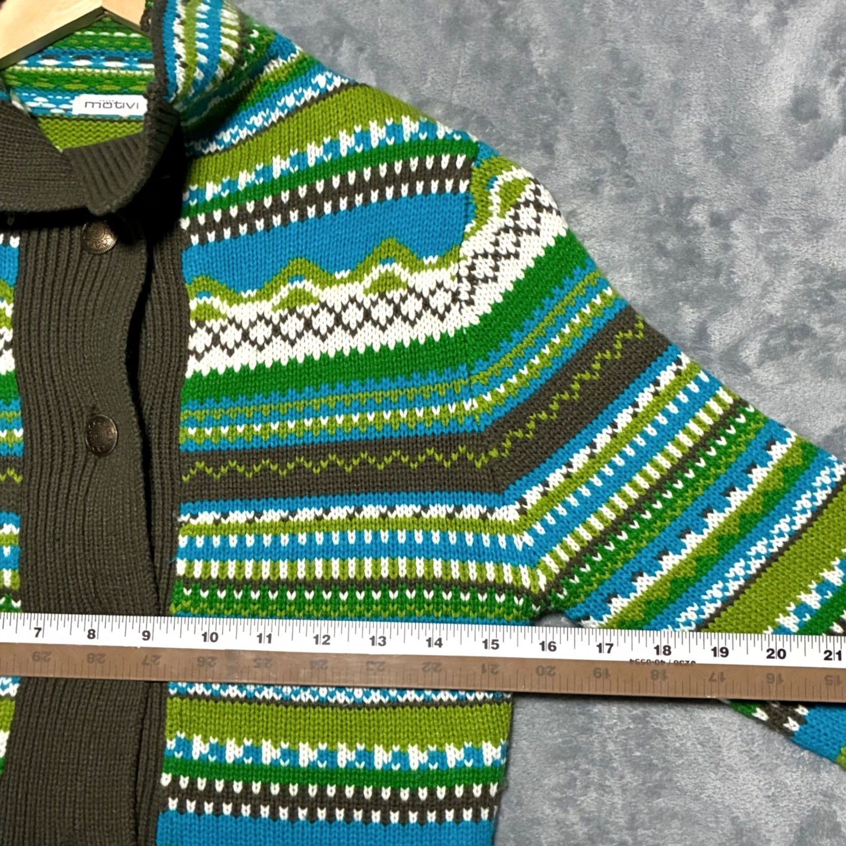 Vintage VINTAGE Motivi Cardigan Womens S Green Blue Fair Isle Cropped Button Front Size S / US 4 / IT 40 - 7 Thumbnail