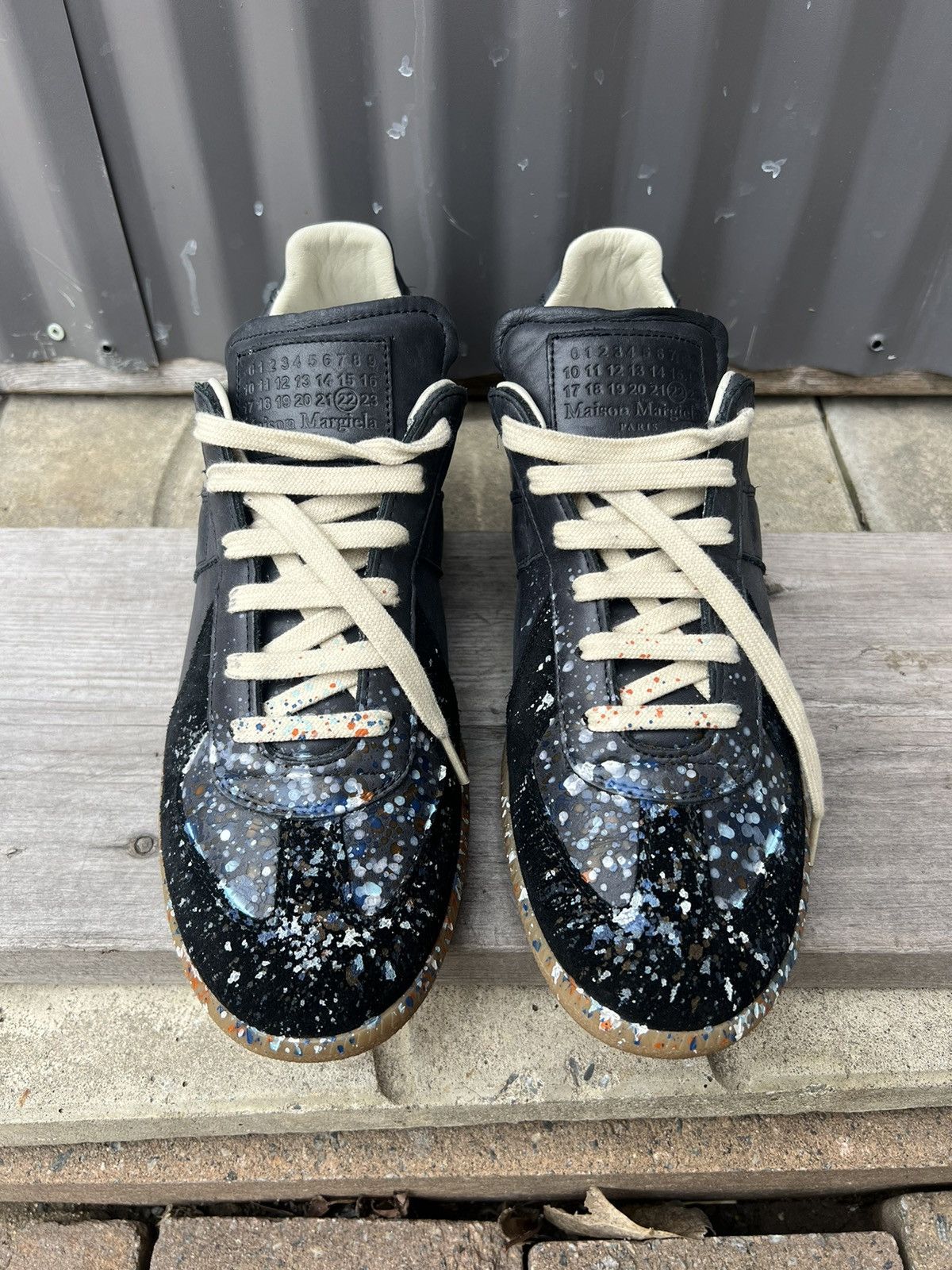 Pre-owned Maison Margiela Paint Replica Shoes In Navy