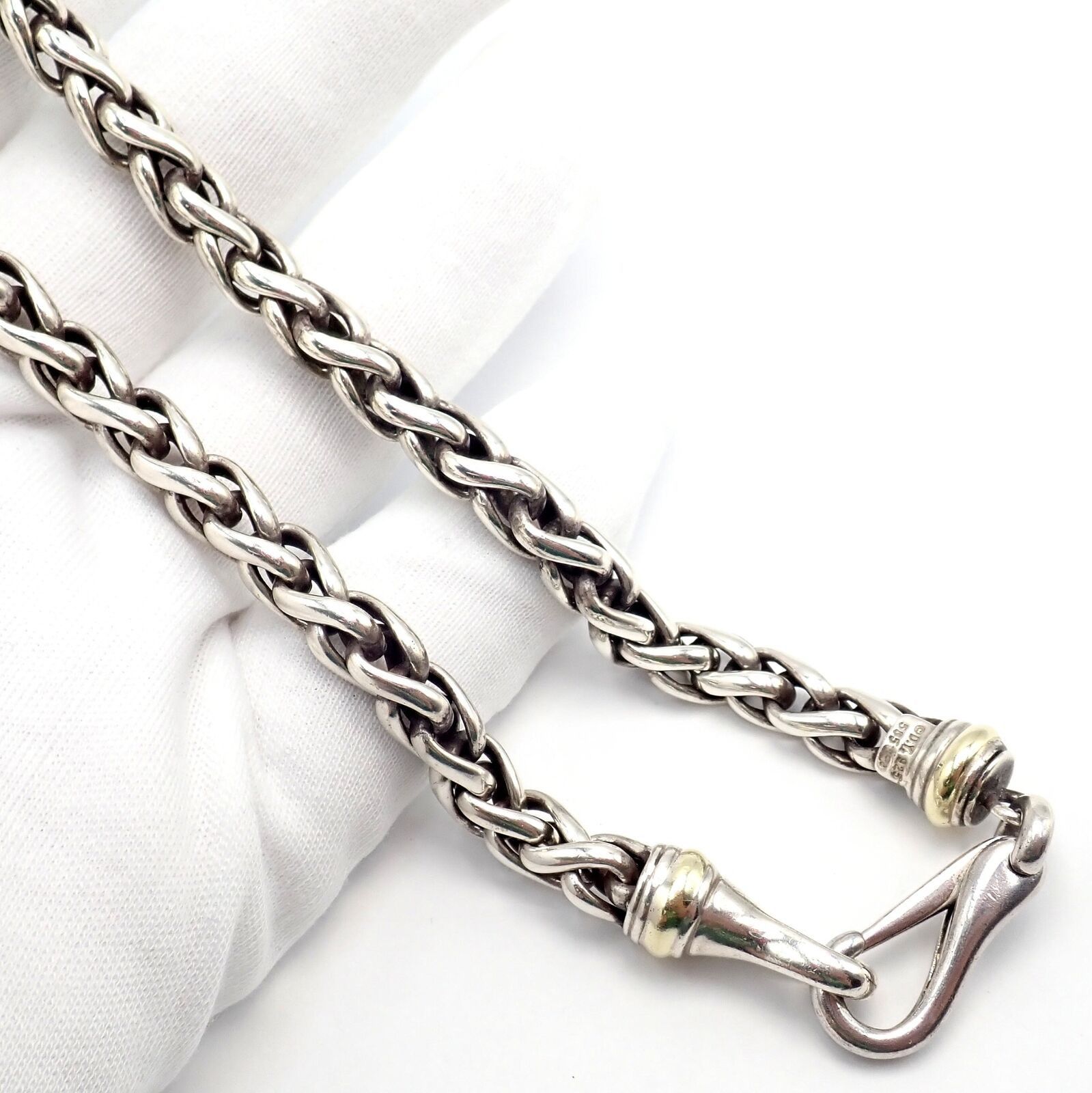 Silver 14k Yellow Gold Wheat 8.5mm Chain Necklace 16