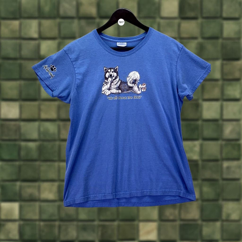 Gildan McCartney 2006 Husky Dog Womens Distressed Graphic Blue Cotton Shirt Size L-7917 Shirt Womens L Blue Graphic Dog Basic T-Shirt Cat? Size L / US 10 / IT 46 - 1 Thumbnail