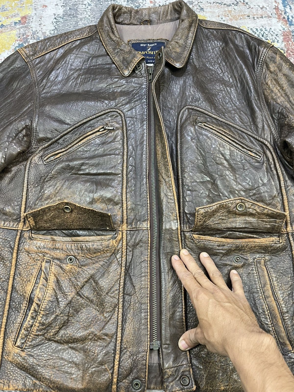 Genuine Leather Vtg Composition Distressed Lamb Skin Leather Jacket Size US L / EU 52-54 / 3 - 12 Thumbnail