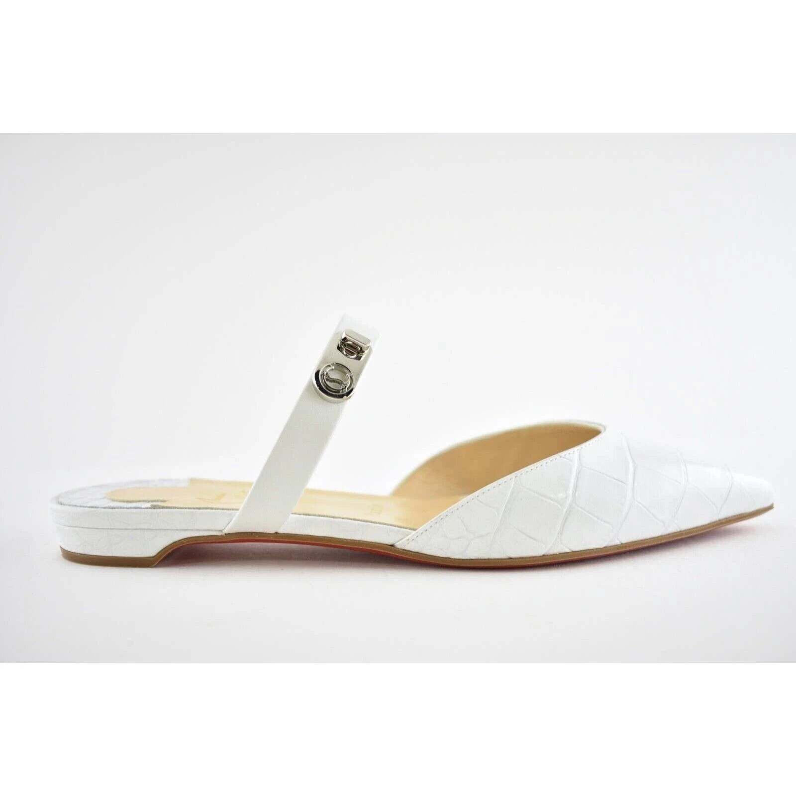 Christian Louboutin Christian Louboutin Choc Lock Flat White Croc Pointed Toe Size US 8 / IT 38 - 2 Thumbnail
