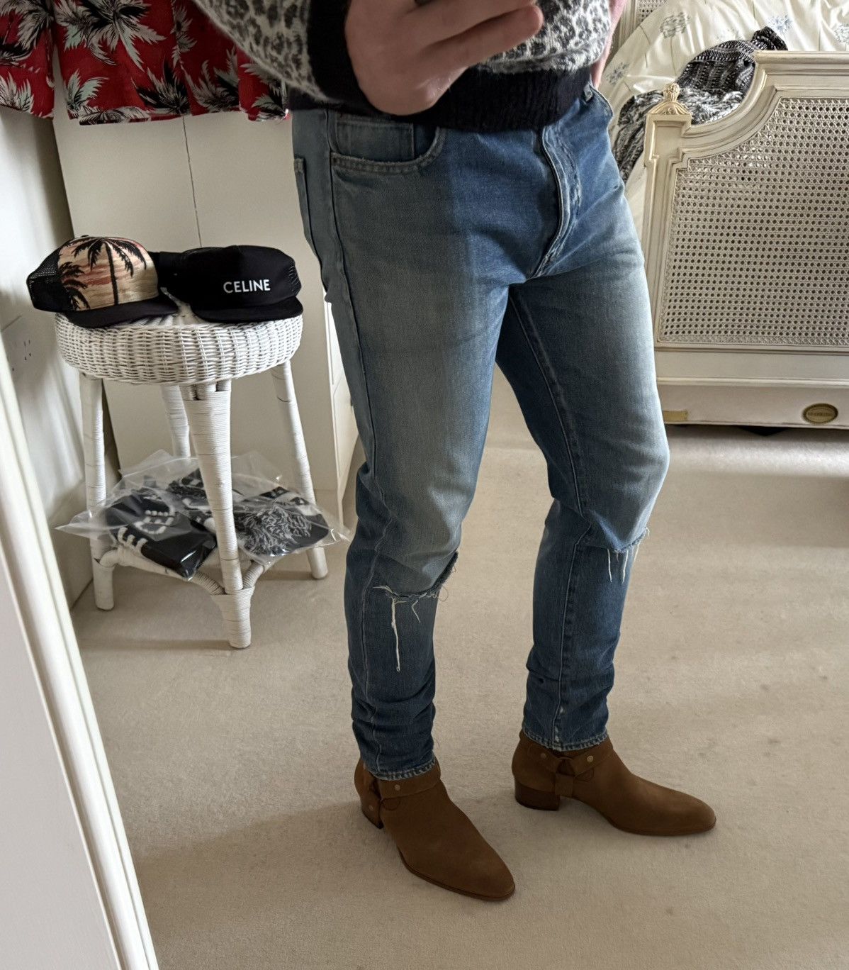 Saint Laurent Paris SS16 Saint Laurent D10 knee rip jeans Hedi 32 grail slim Size US 33 - 8 Thumbnail