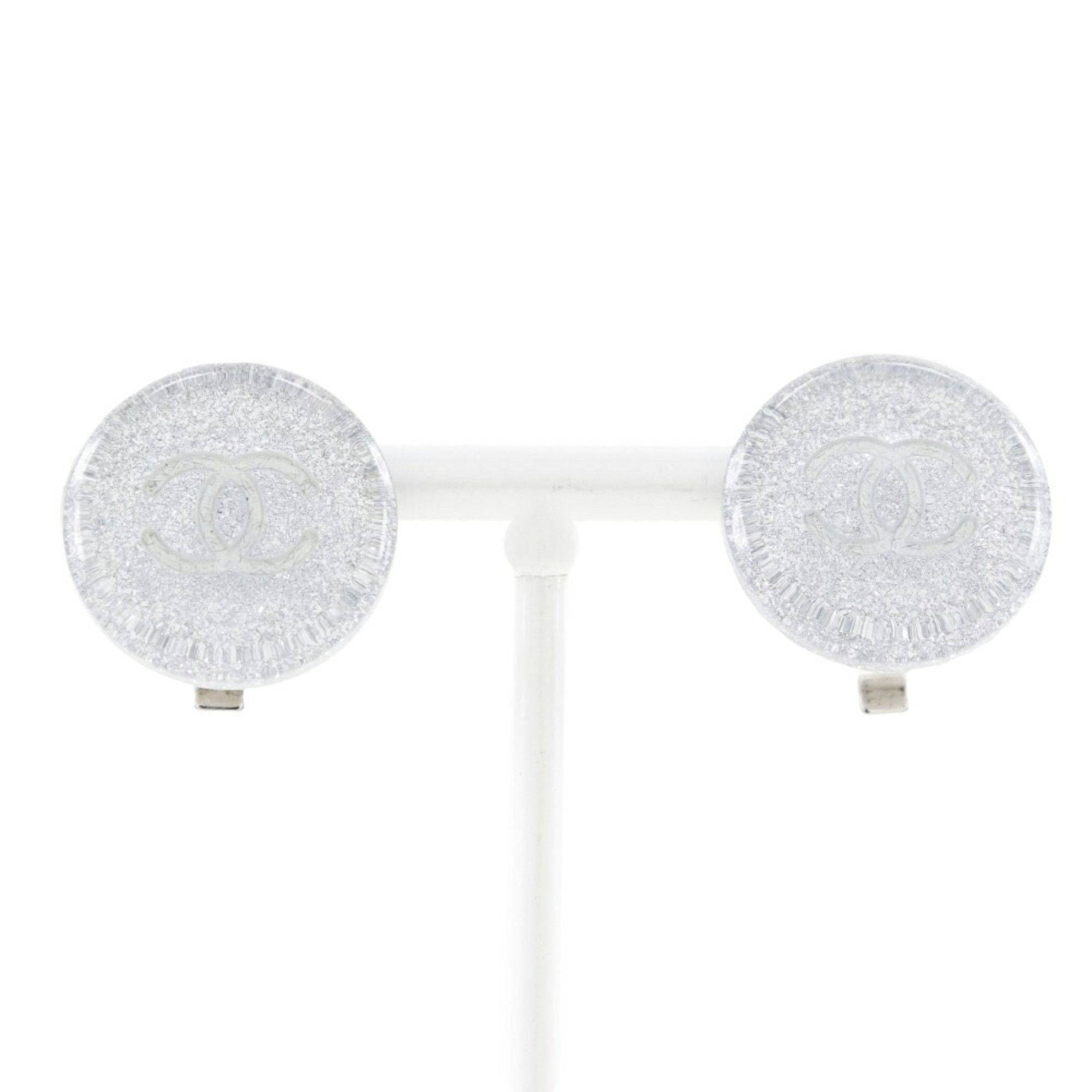 Chanel COCO Mark Earrings Plastic France Year 2000 Silver 00A Women's