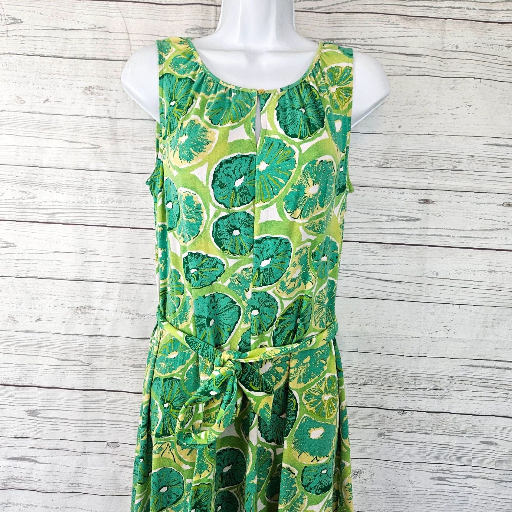 Lands' End Lands End Dress Womens Sz Small Tall Green White Sleeveless Belted Size S / US 4 / IT 40 - 2 Thumbnail