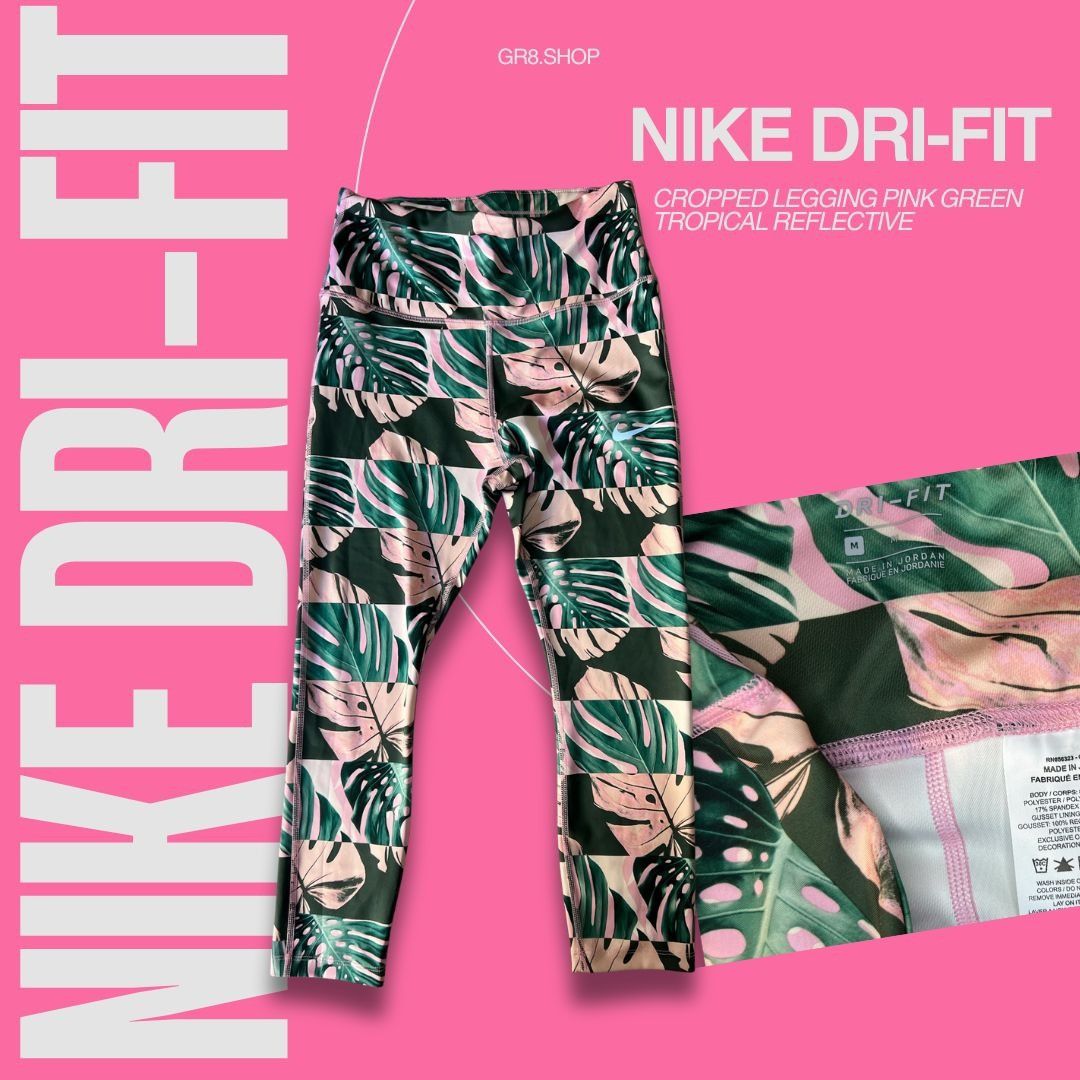Nike Nike Women’s Dri-FIT Cropped Leggings Tropical Pink Green Re Size 30" / US 8 / IT 44 - 1 Thumbnail