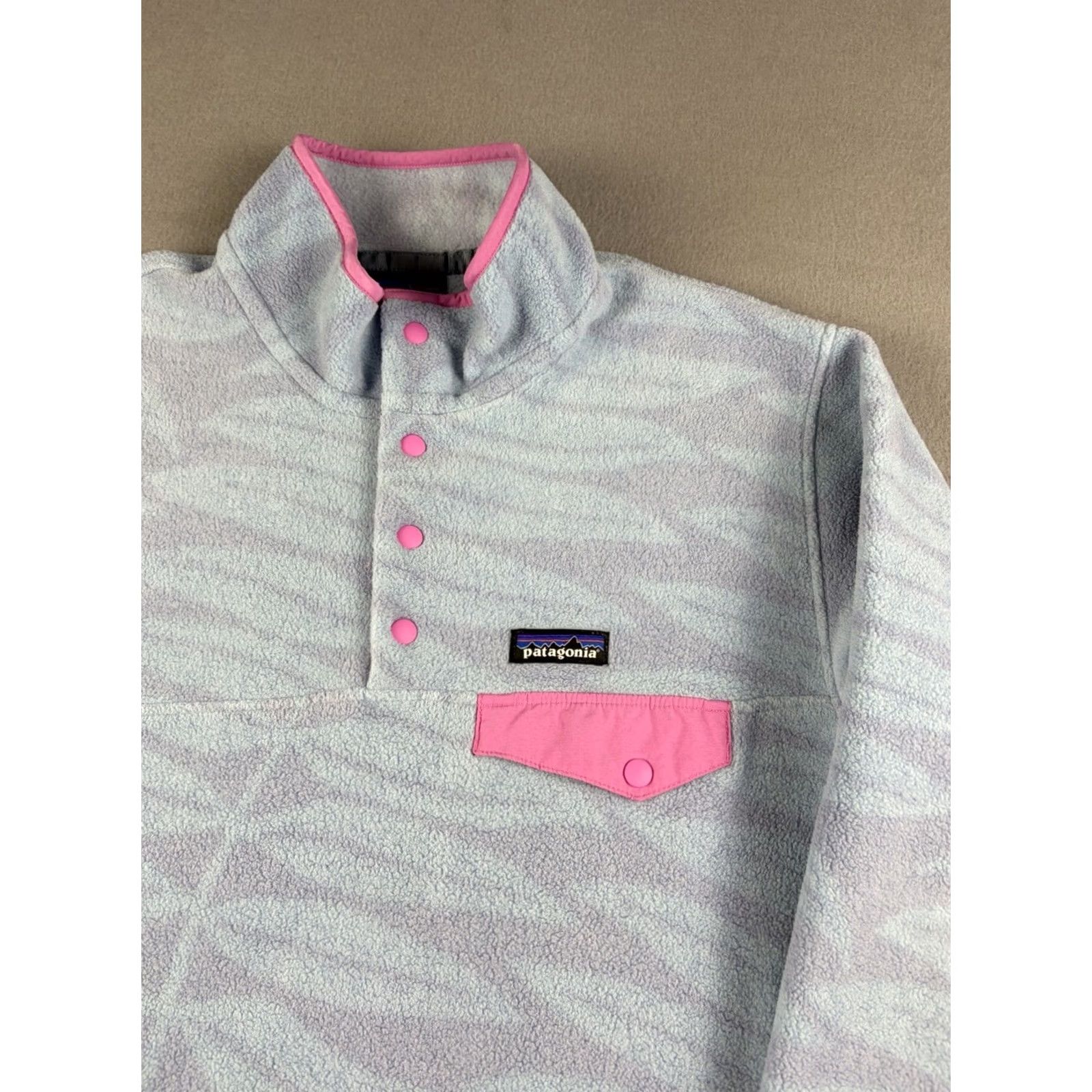 Patagonia Patagonia Synchilla Fleece T Snap Pullover Women's Large Eucalyptus Fronds Vela Blue 90s Lightweight Mock Neck Button Logo Pullover Sweater Size L / US 10 / IT 46 - 2 Thumbnail