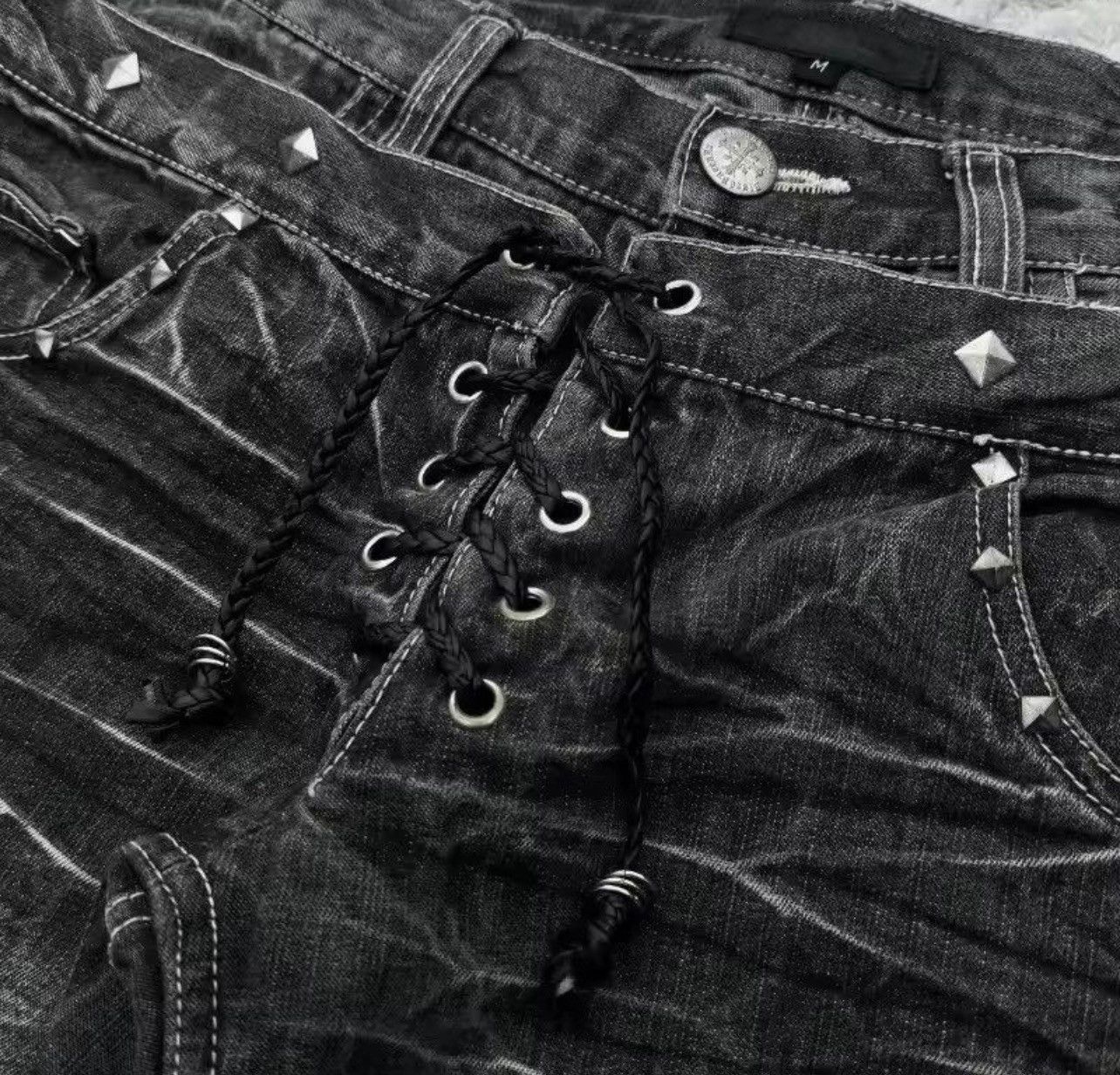 Other Y2K Washed Flared Double Waisted Lace Up Jean Size US 36 / EU 52 - 3 Thumbnail