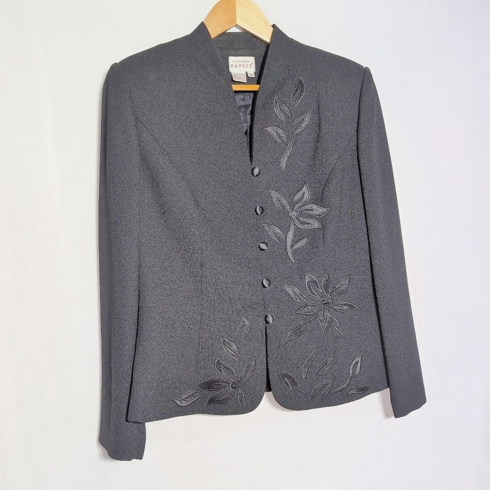 Adrianna Papell Vintage Adrianna Papell 14 Black Maxi Skirt Suit Embroidere Size XL / US 12-14 / IT 48-50 - 2 Thumbnail