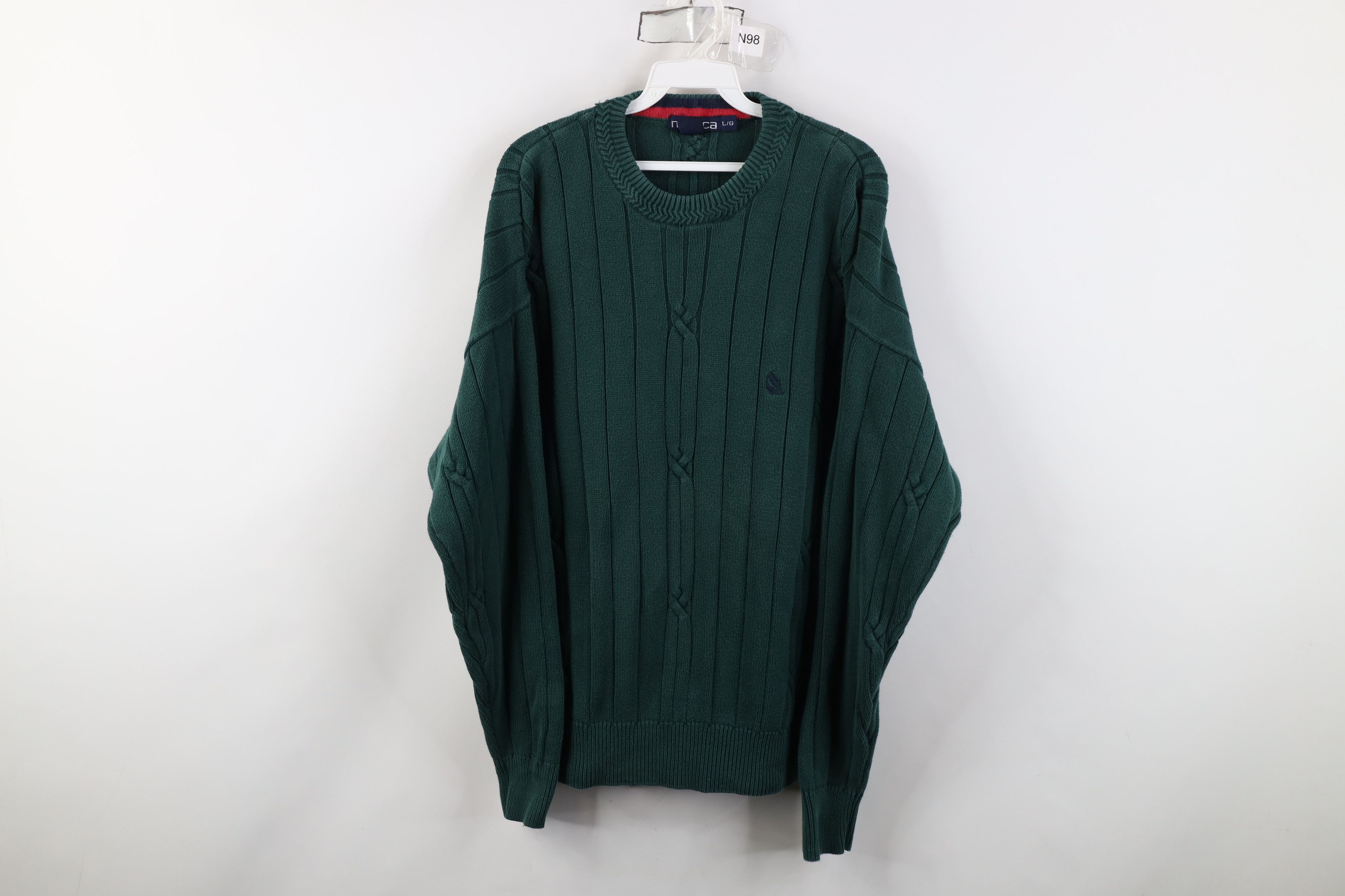 Nautica Vintage 90s Nautica Cotton Cable Ribbed Knit Sweater Green Size US L / EU 52-54 / 3 - 1 Thumbnail