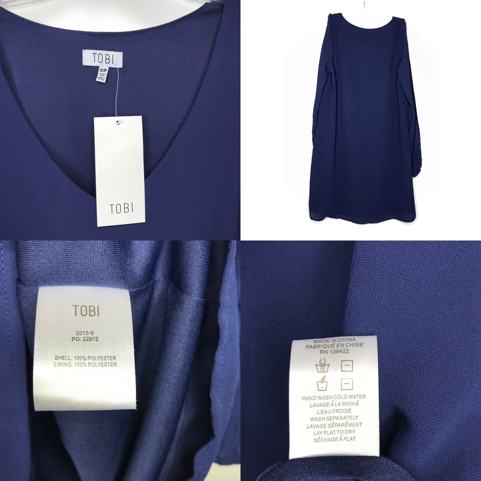 Vintage Tobi Blouse Women's S Blue V-Neck Lined Cold Shoulder Long Sleeve Slit Sleeve Pattern: Solid Vintage: No Size S / US 4 / IT 40 - 8 Thumbnail