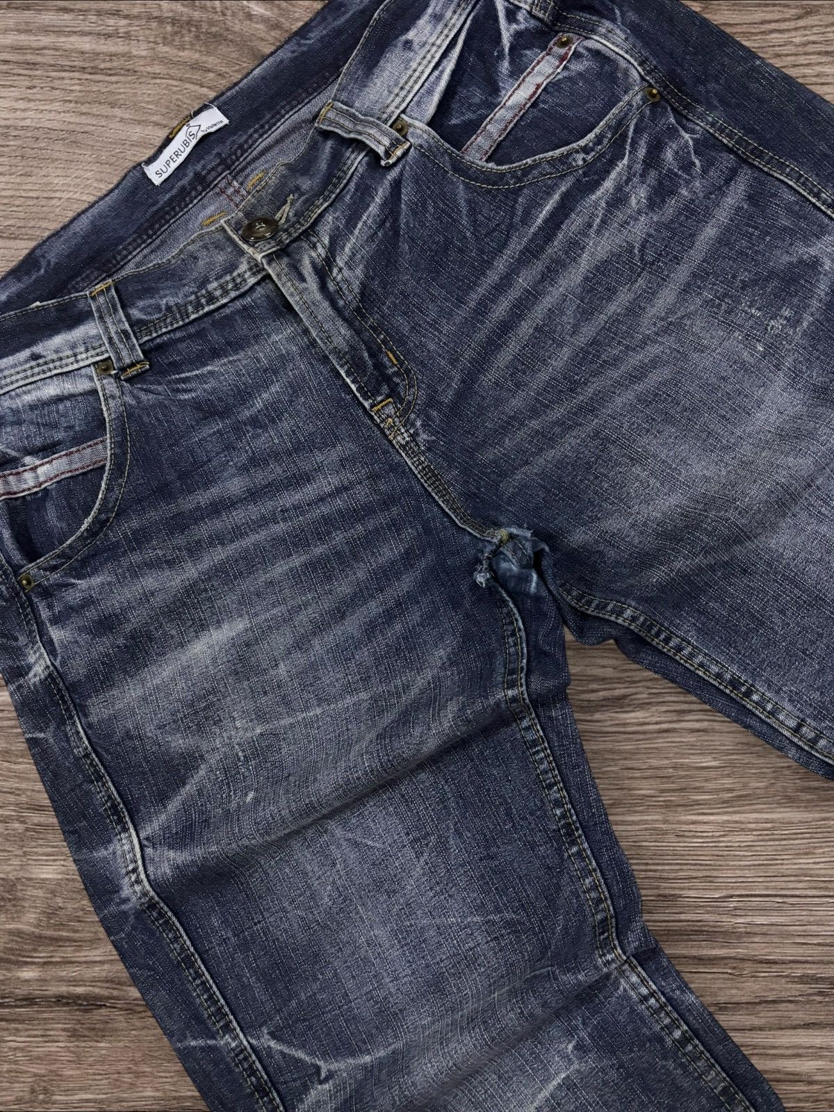 Japanese Brand Y2k Superubis by Valletta Baggy Honey Comb Faded Jeans Size US 37 - 4 Thumbnail