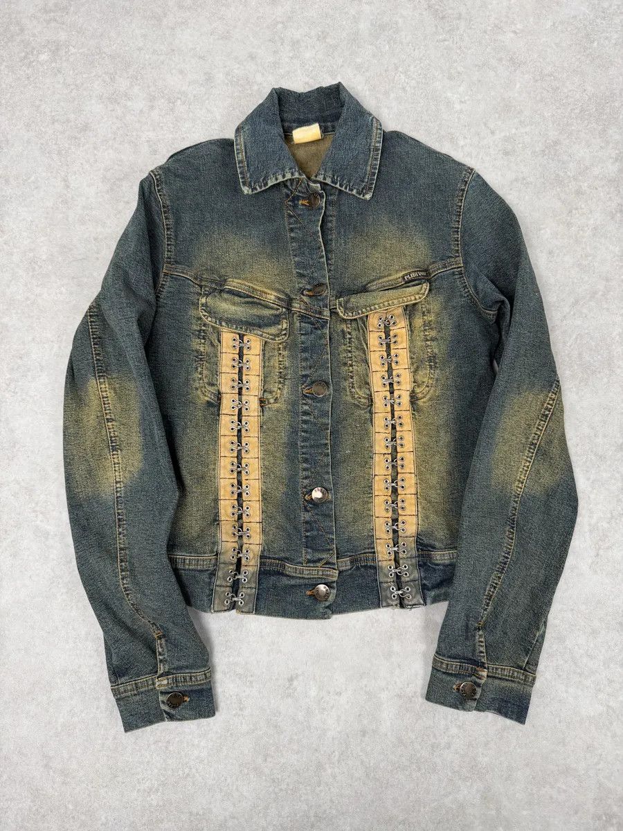 Vintage 2000s Plein Sud Metal Hook Laced Raw Denim Jacket Size S / US 4 / IT 40 - 1 Thumbnail