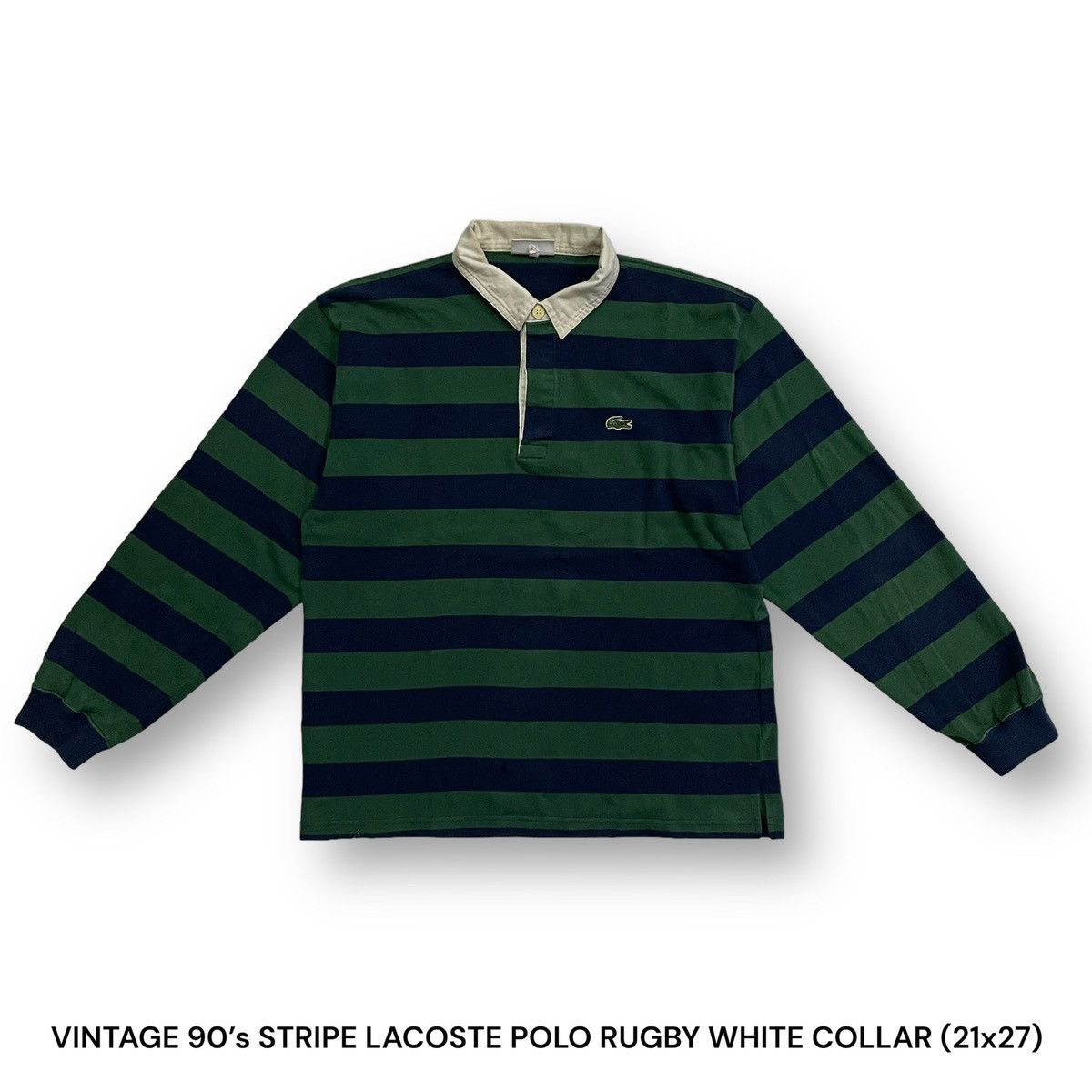 image of Vintage 90’S Stripe Polo Rugby Lacoste Chemise in Green, Men's (Size Large)